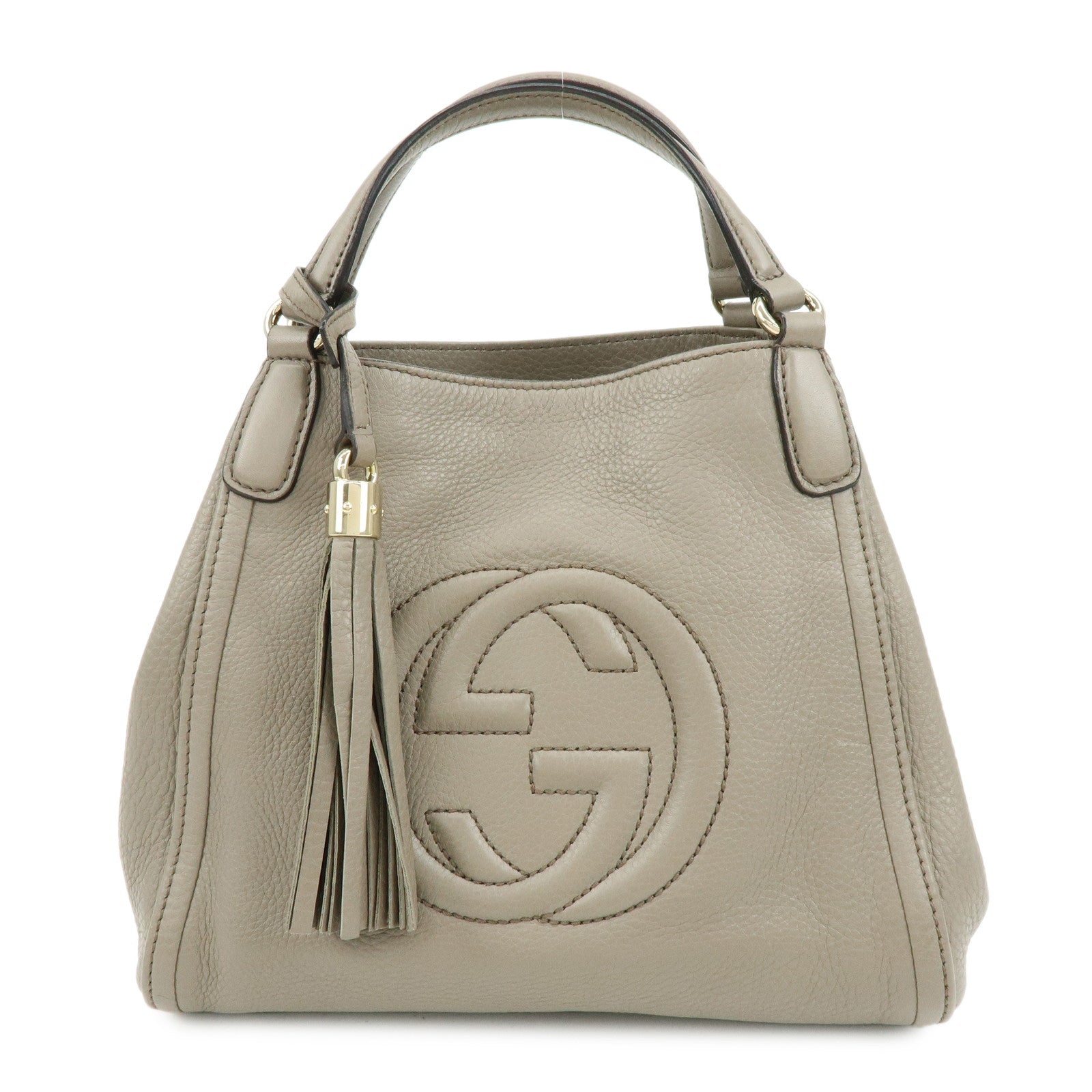 GUCCI SOHO Interlocking G Calf Leather 2Way Hand Bag Gray 336751