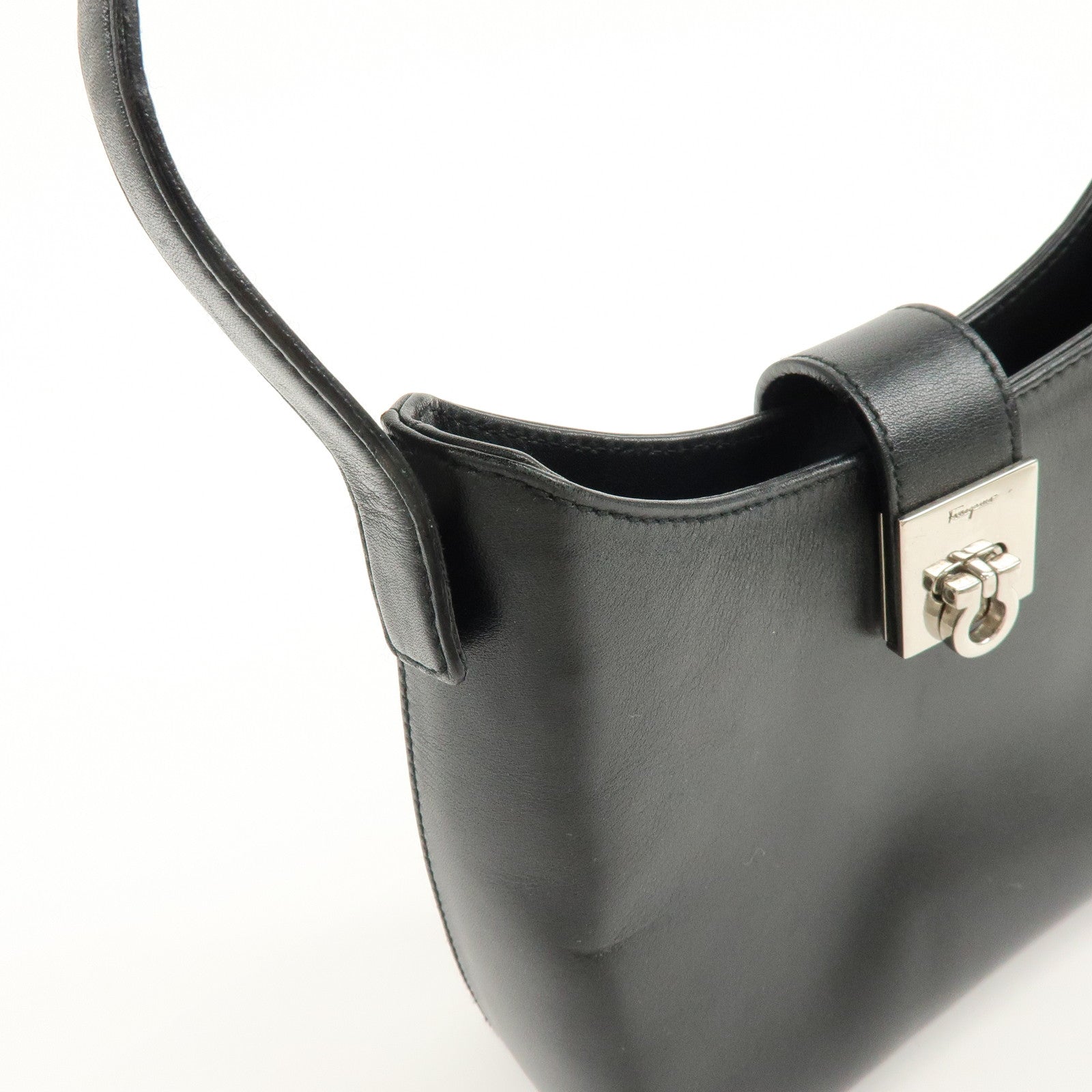 Ferragamo Gancini Leather Hobo Hand Bag Black