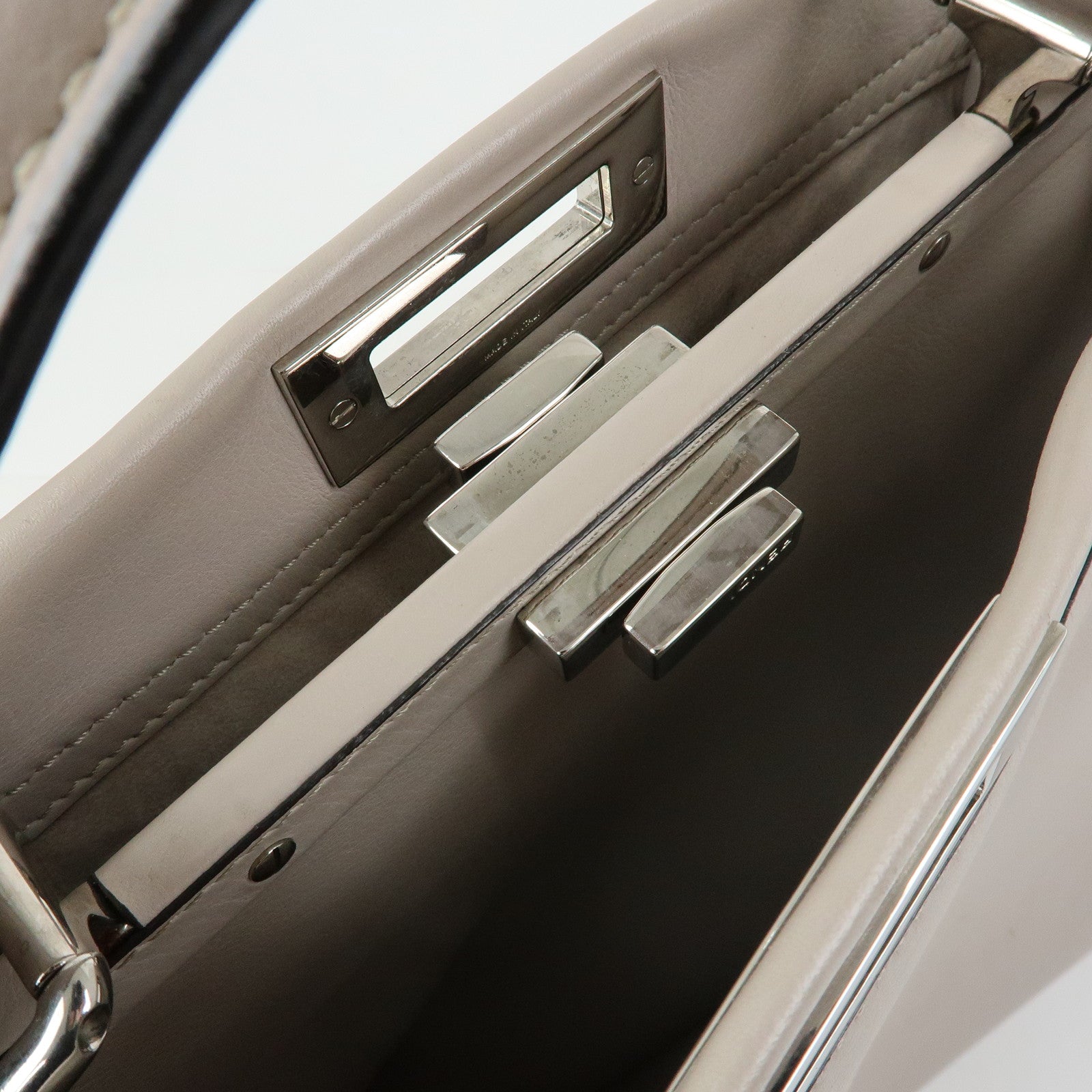 FENDI Peekaboo Leather 2Way Bag Hand Bag Shoulder Bag Gray 8BN290