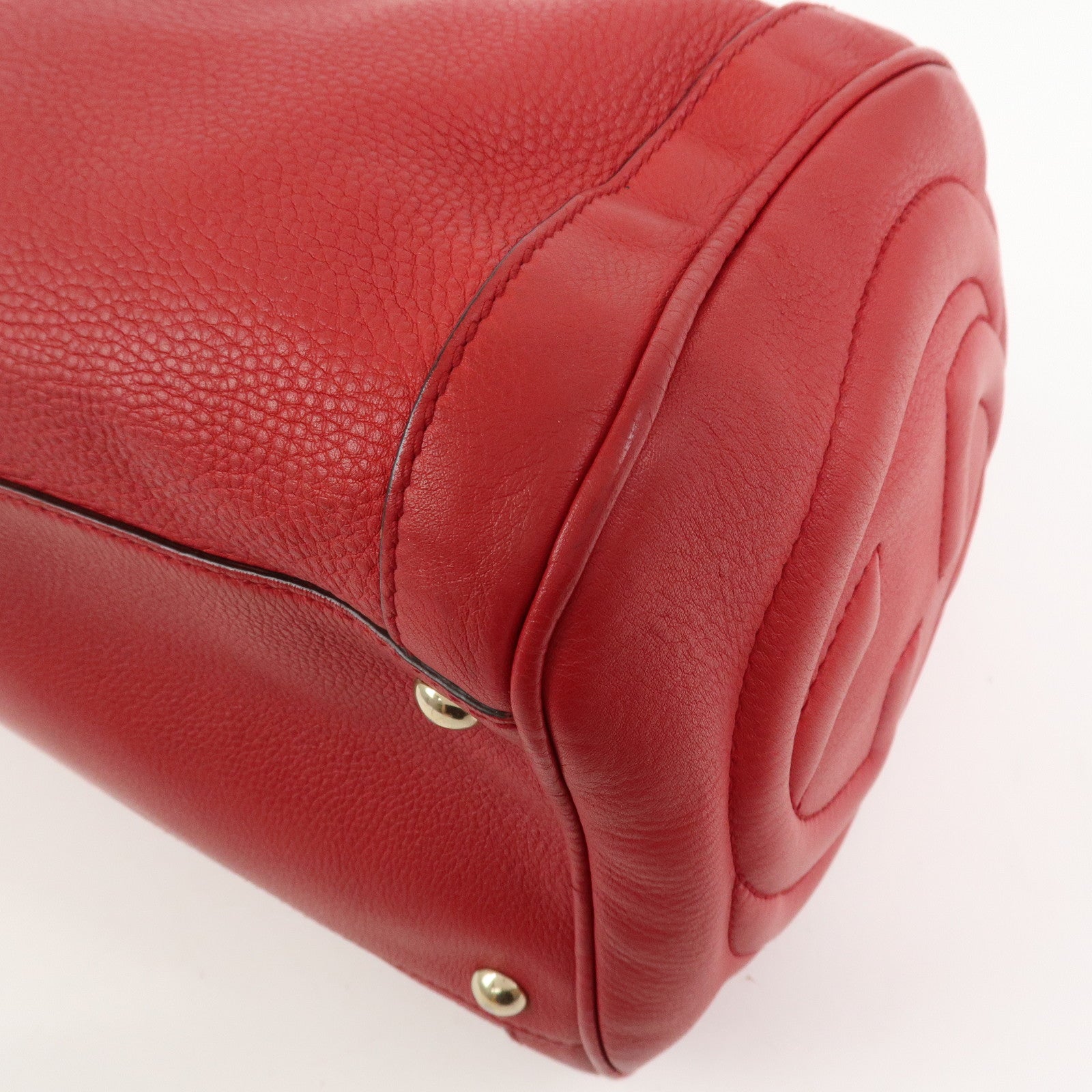 GUCCI SOHO Interlocking G Leather Boston Bag Hand Bag Red 282302