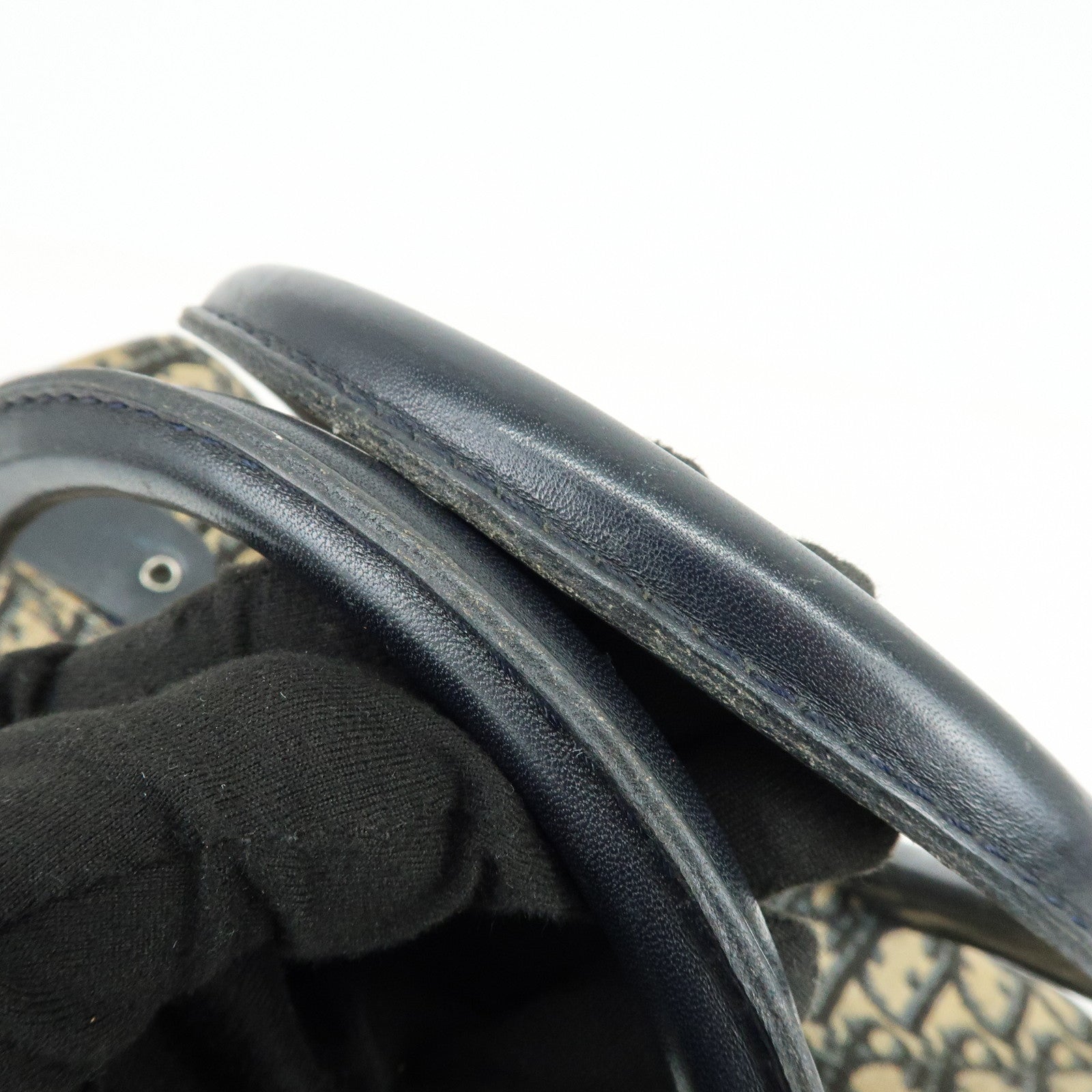 Christian Dior Trotter Leather Boston Bag Hand Bag Beige Navy