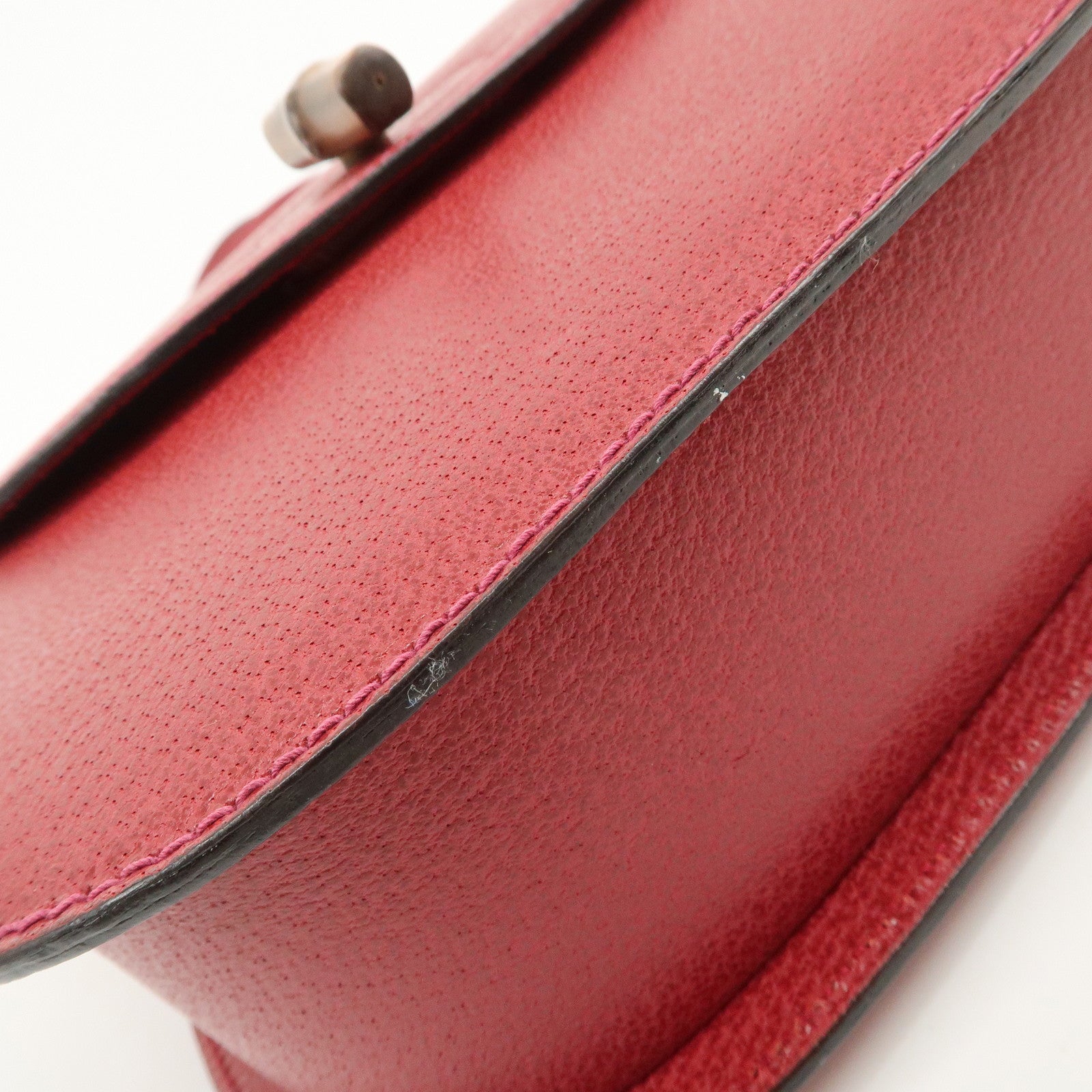 GUCCI Bamboo Leather Shoulder Bag Crossbody Bag Red 001・113・1622