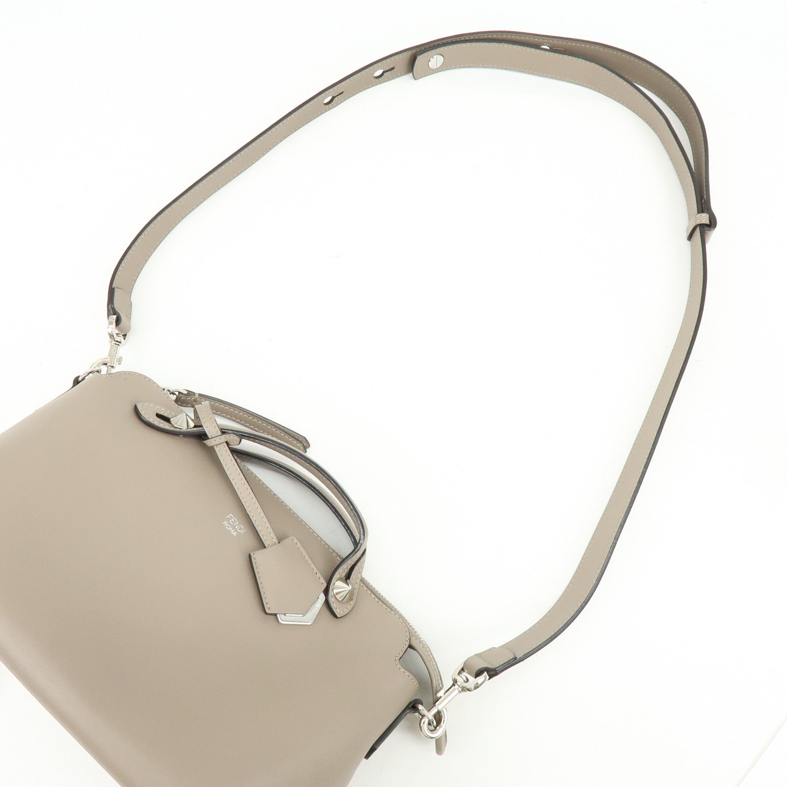 FENDI By The Way Leather 2Way Hand Bag Shoulder Bag Greige 8BL146