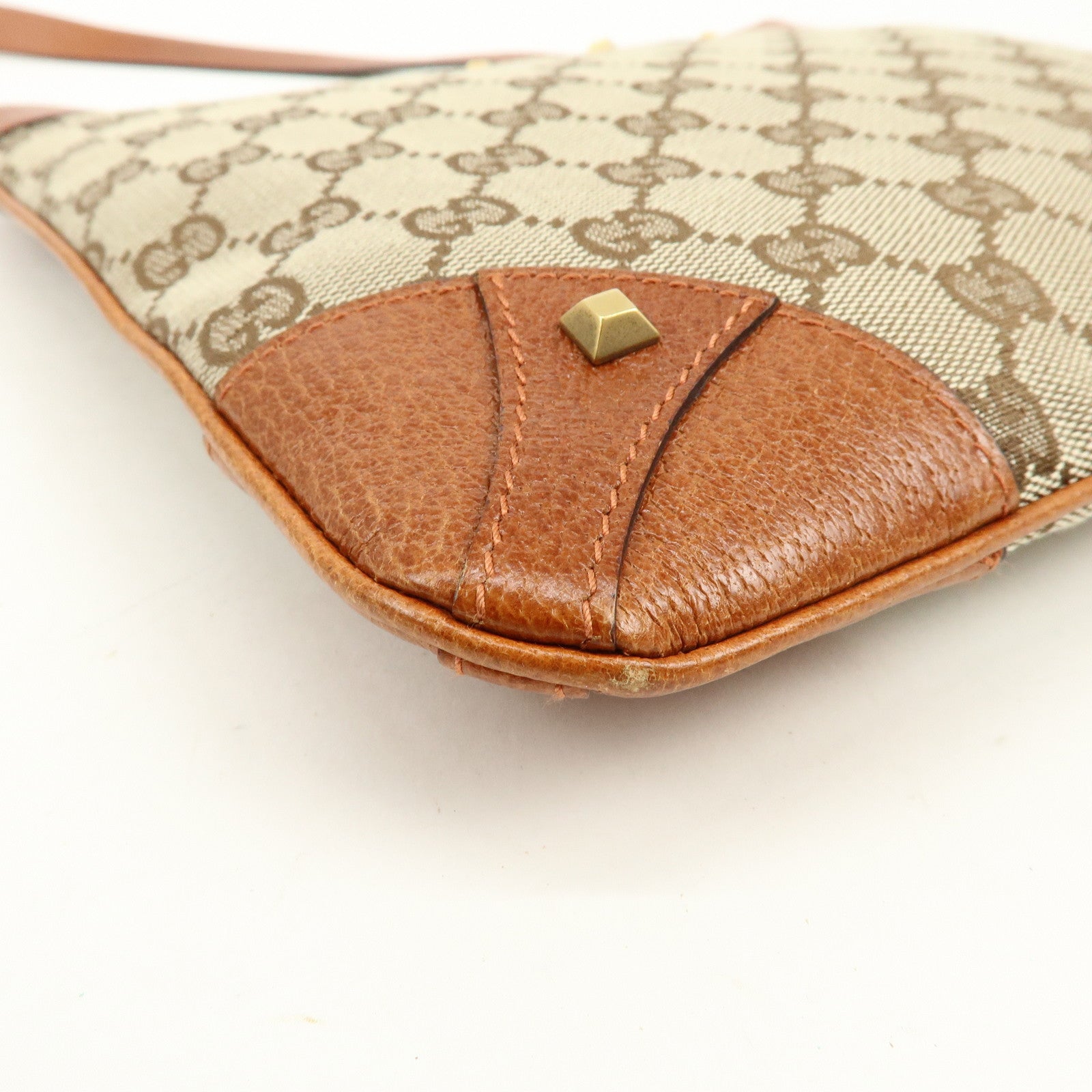 GUCCI GG Canvas Leather Shoulder Crossbody Bag Beige Brown 120893