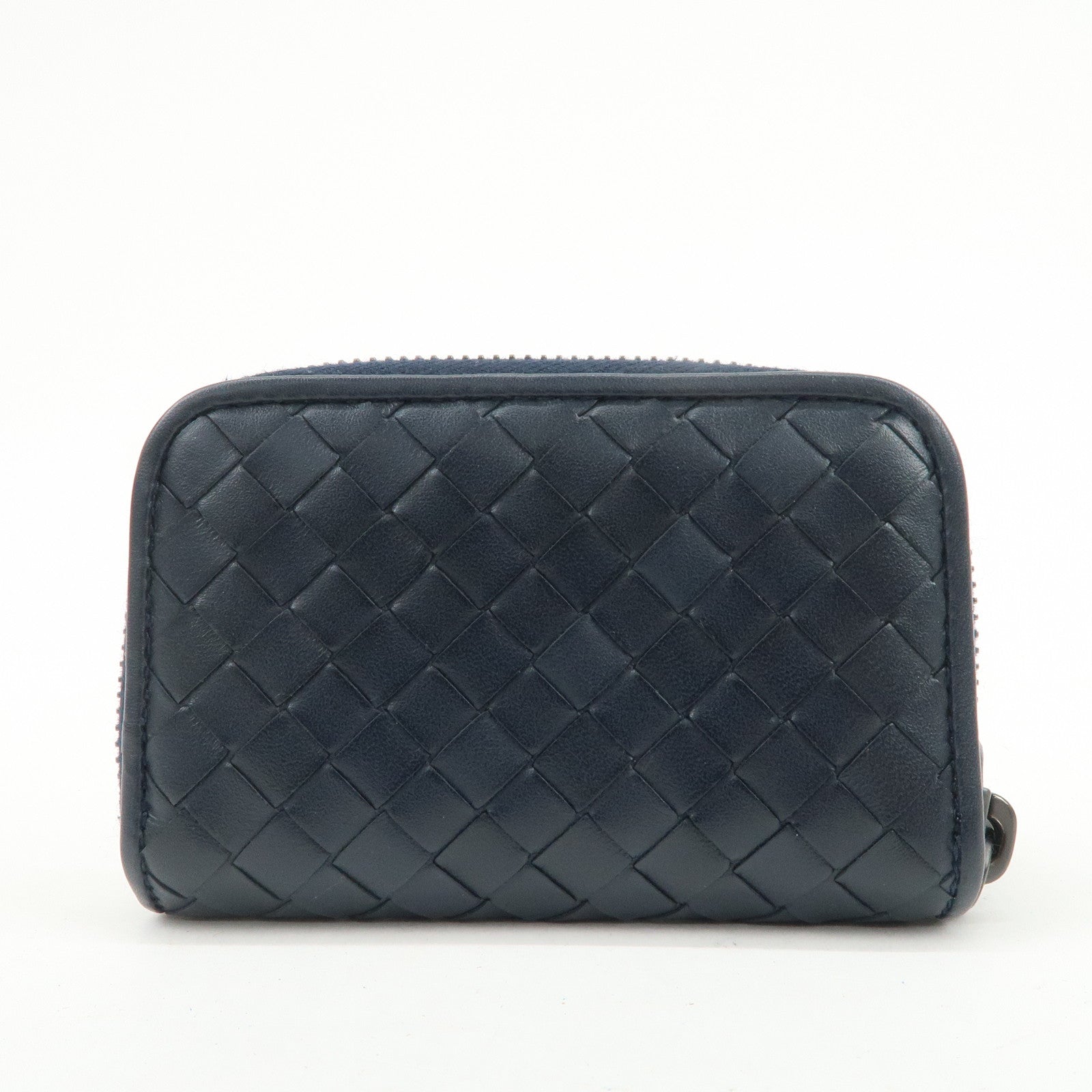 BOTTEGA VENETA Intrecciato Leather Coin Case Navy 114075