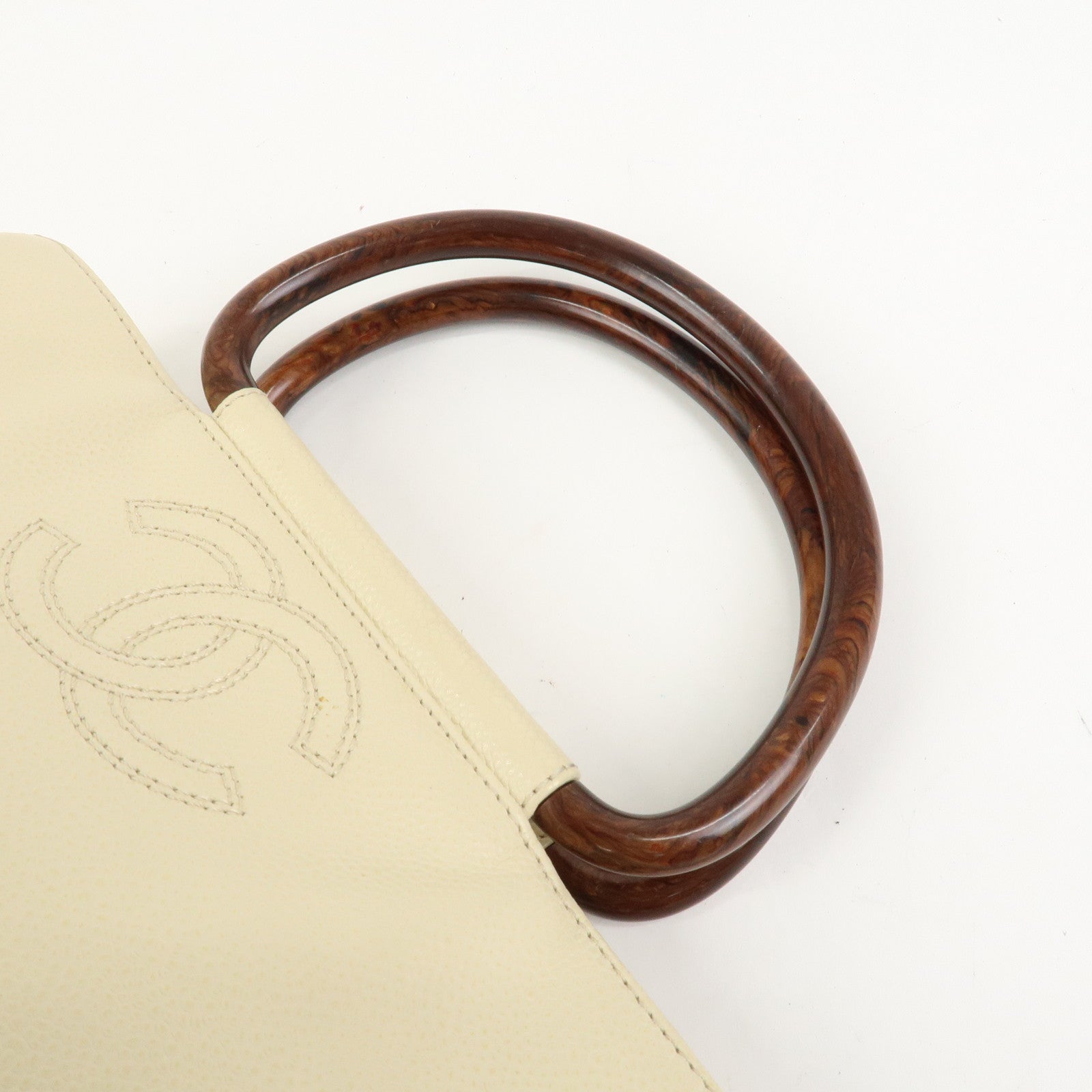 CHANEL COCO Mark Caviarskin Hand Bag Ivory Brown
