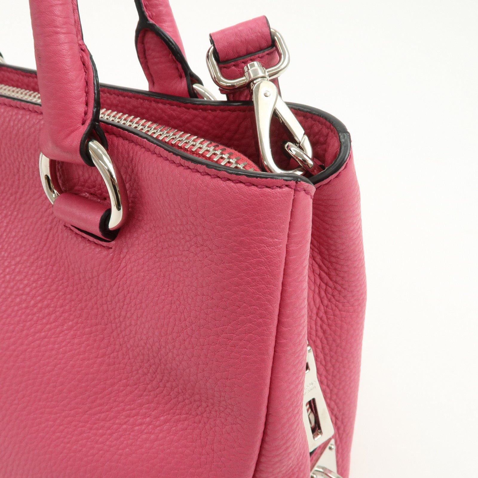 PRADA Triange Logo Leather 2Way Hand Bag Shouldr Bag Pink BN2853