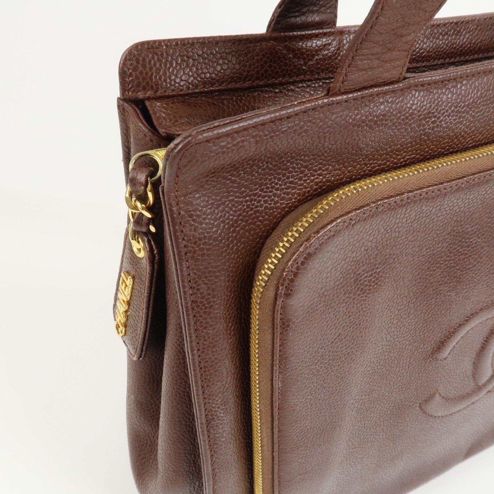 CHANEL COCO Mark Caviarskin Tote Bag Shoulder Bag Brown