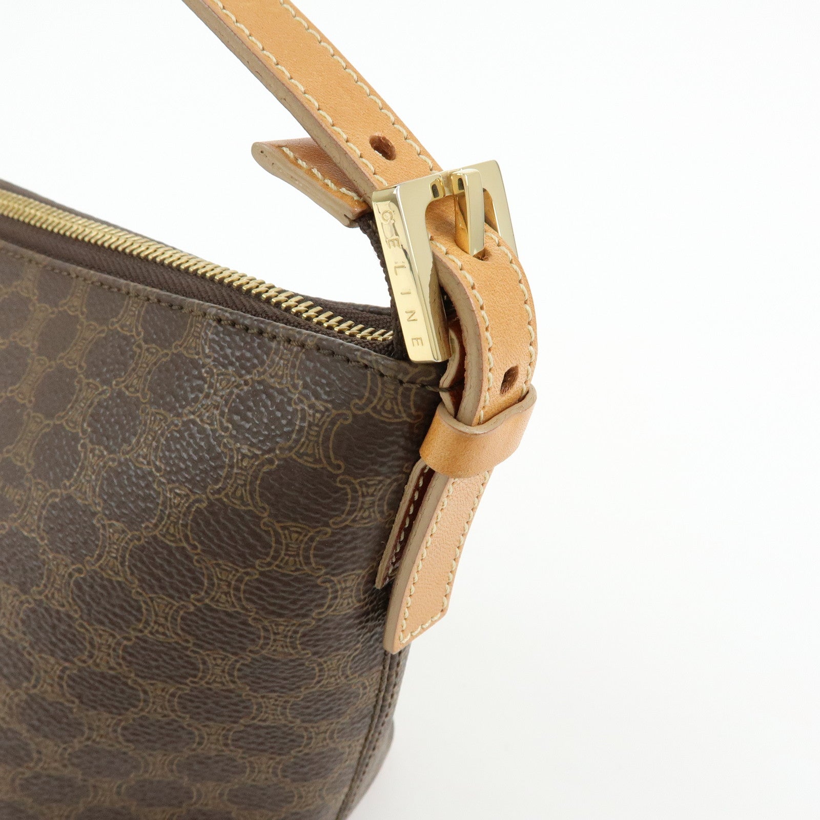 CELINE Macadam PVC Coated Canvas Leather Hand Bag Brown Beige