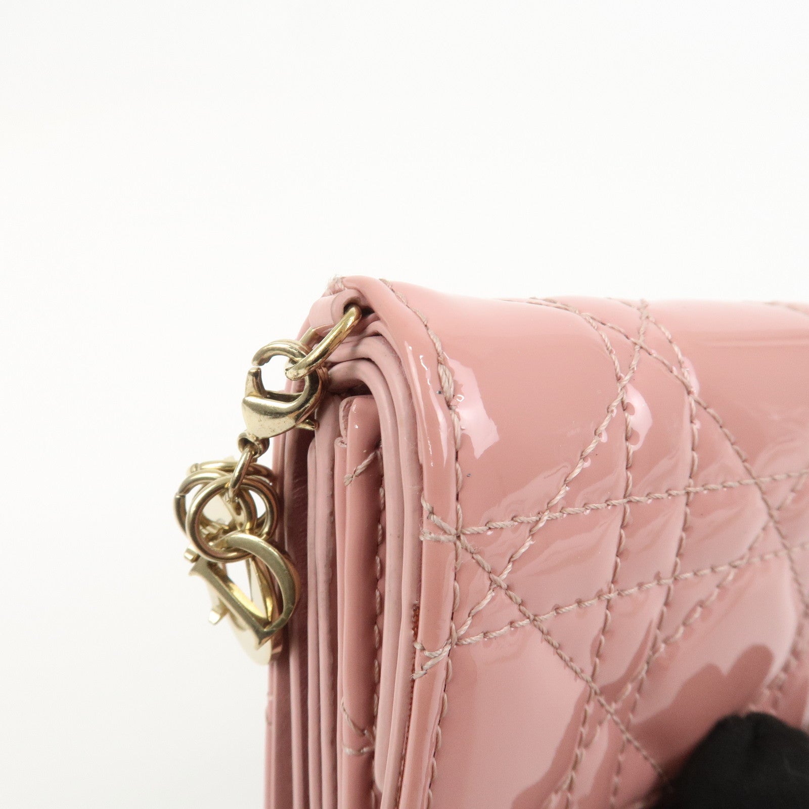 Christian Dior Canage Patent Leather Compact Wallet Pink