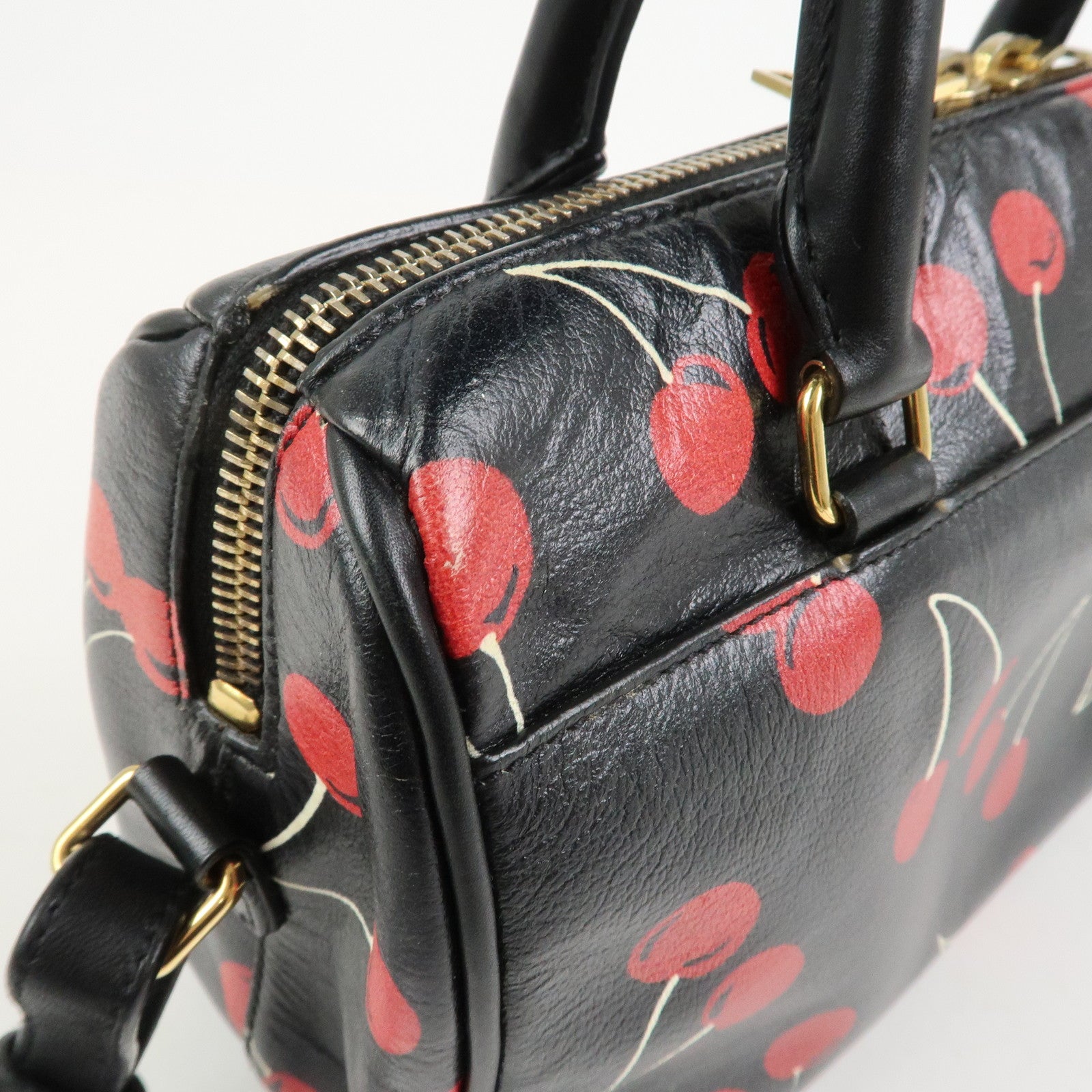 SAINT LAURENT PARIS Baby Duffle Leather Cherry 2Way Hand Bag 330958