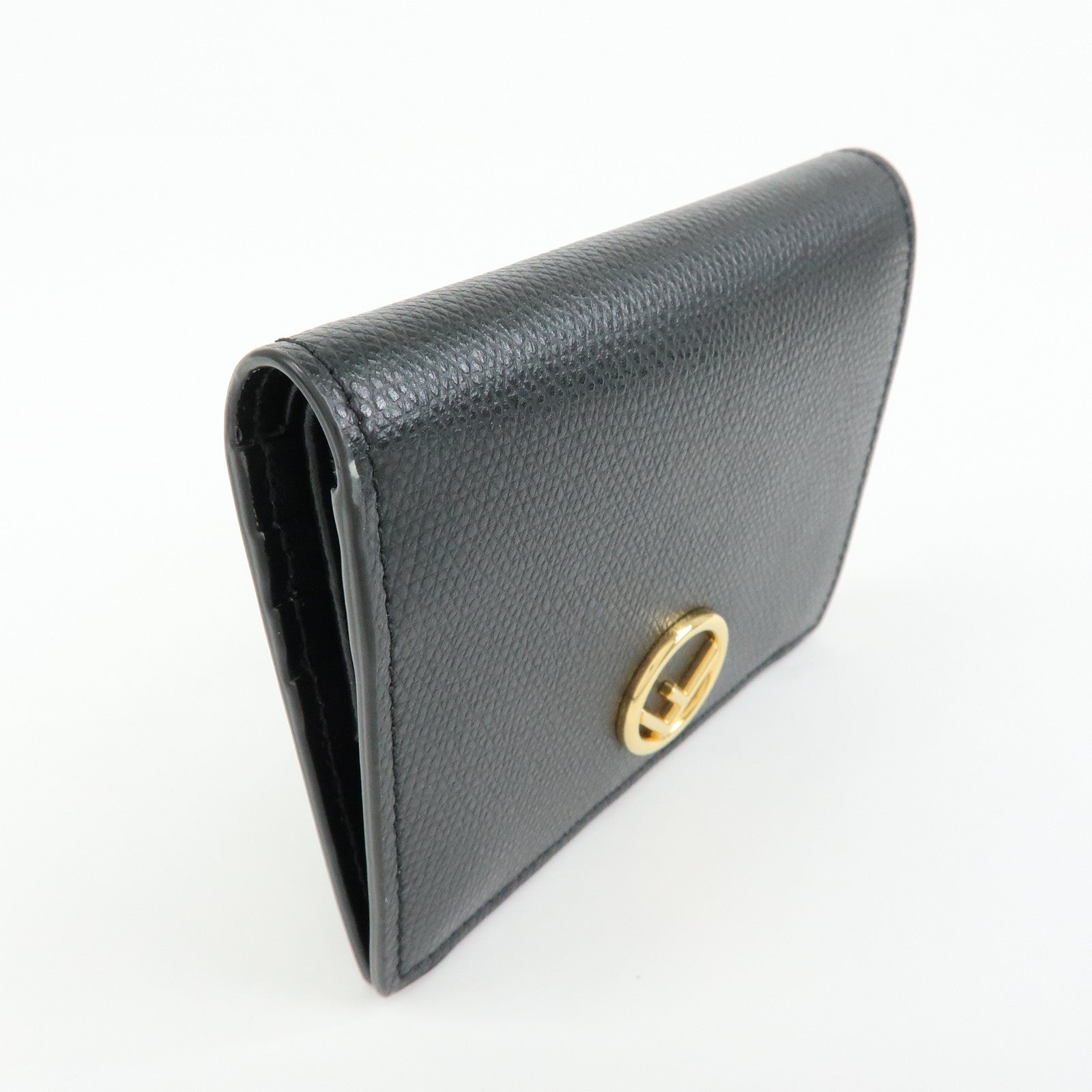 FENDI F IS FENDI Leather Bi-fold Compact Wallet Black 8M0387