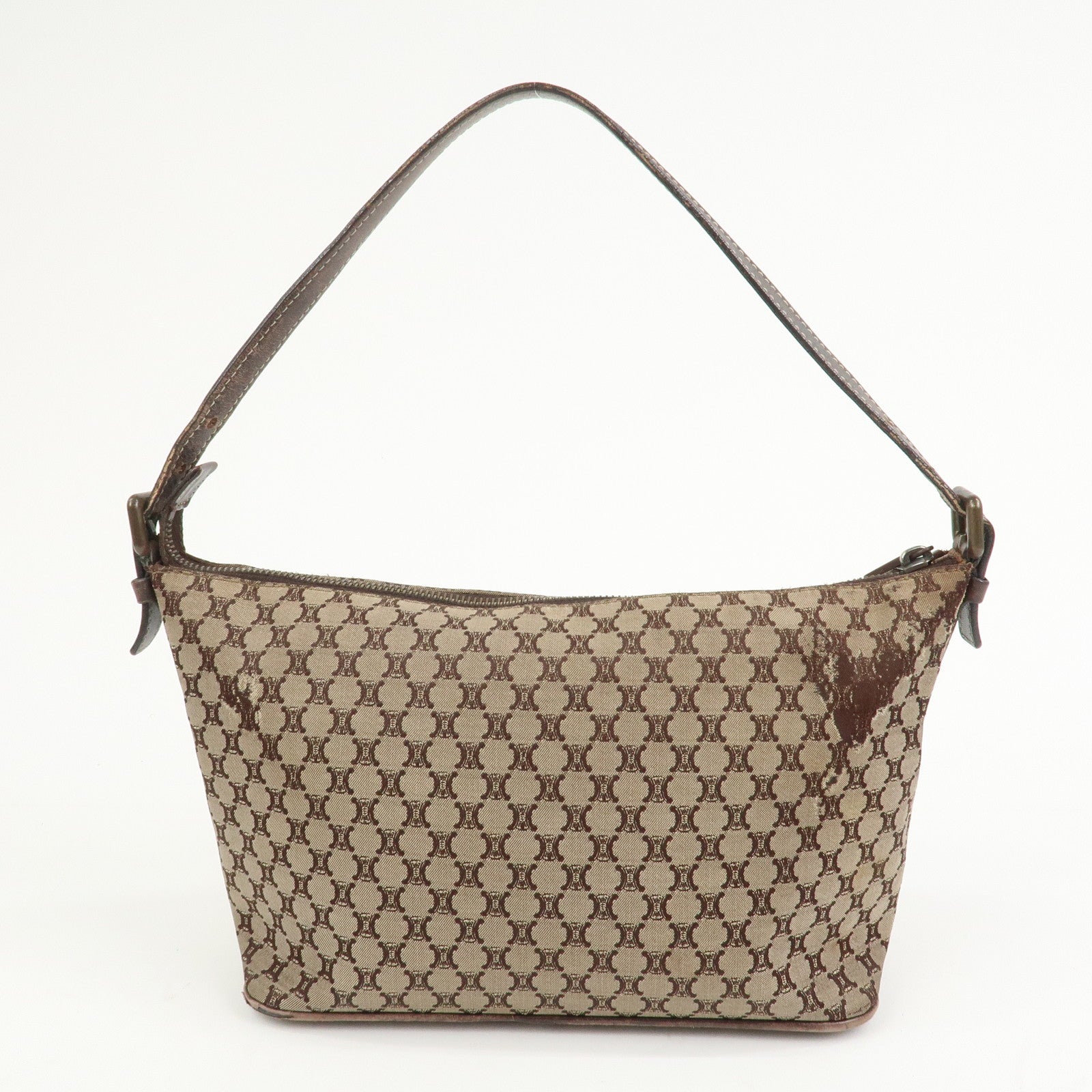 CELINE Macadam Logo Canvas Leather Shoulder Bag Hand Bag Brown