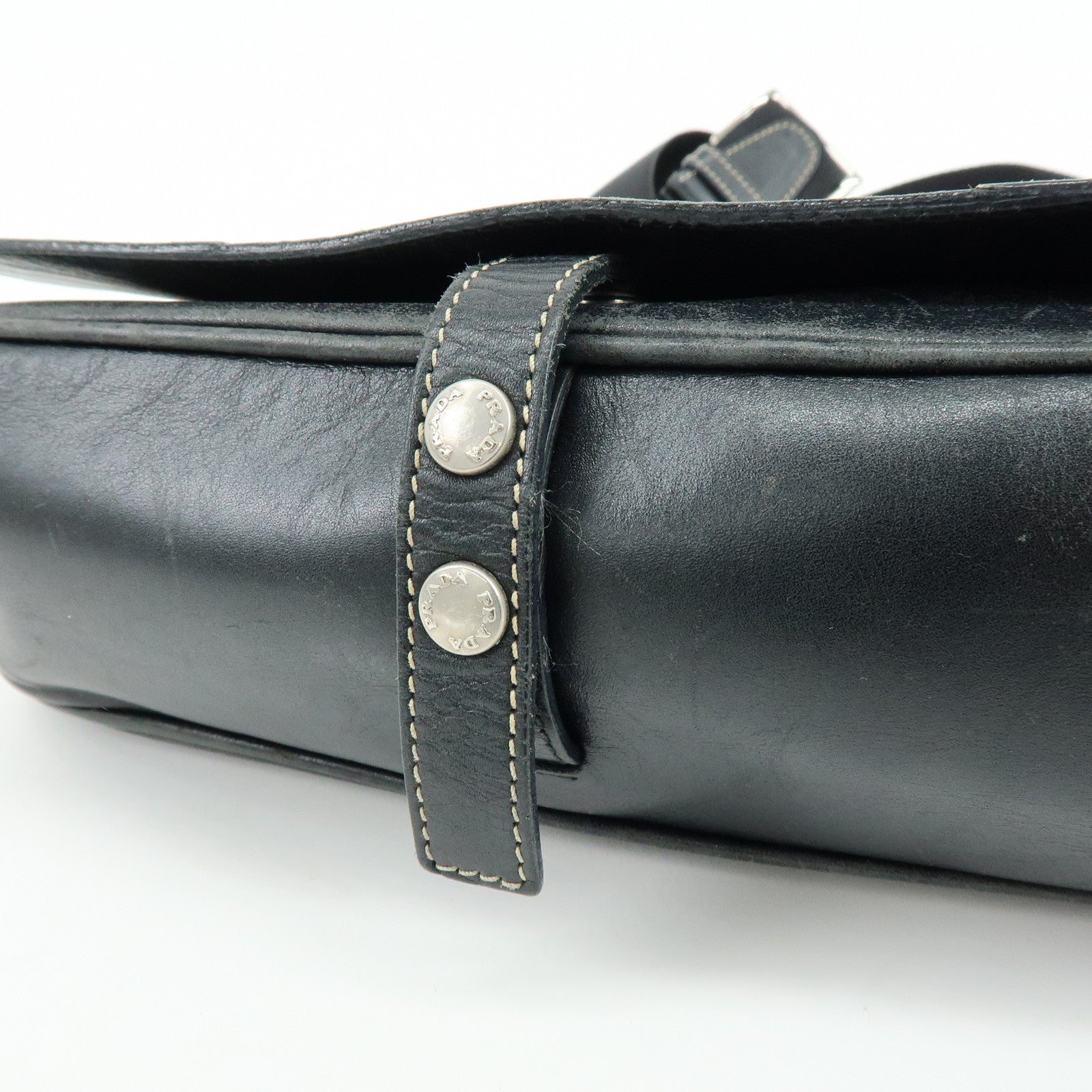 PRADA Leather Shoulder Bag Hand Bag Black