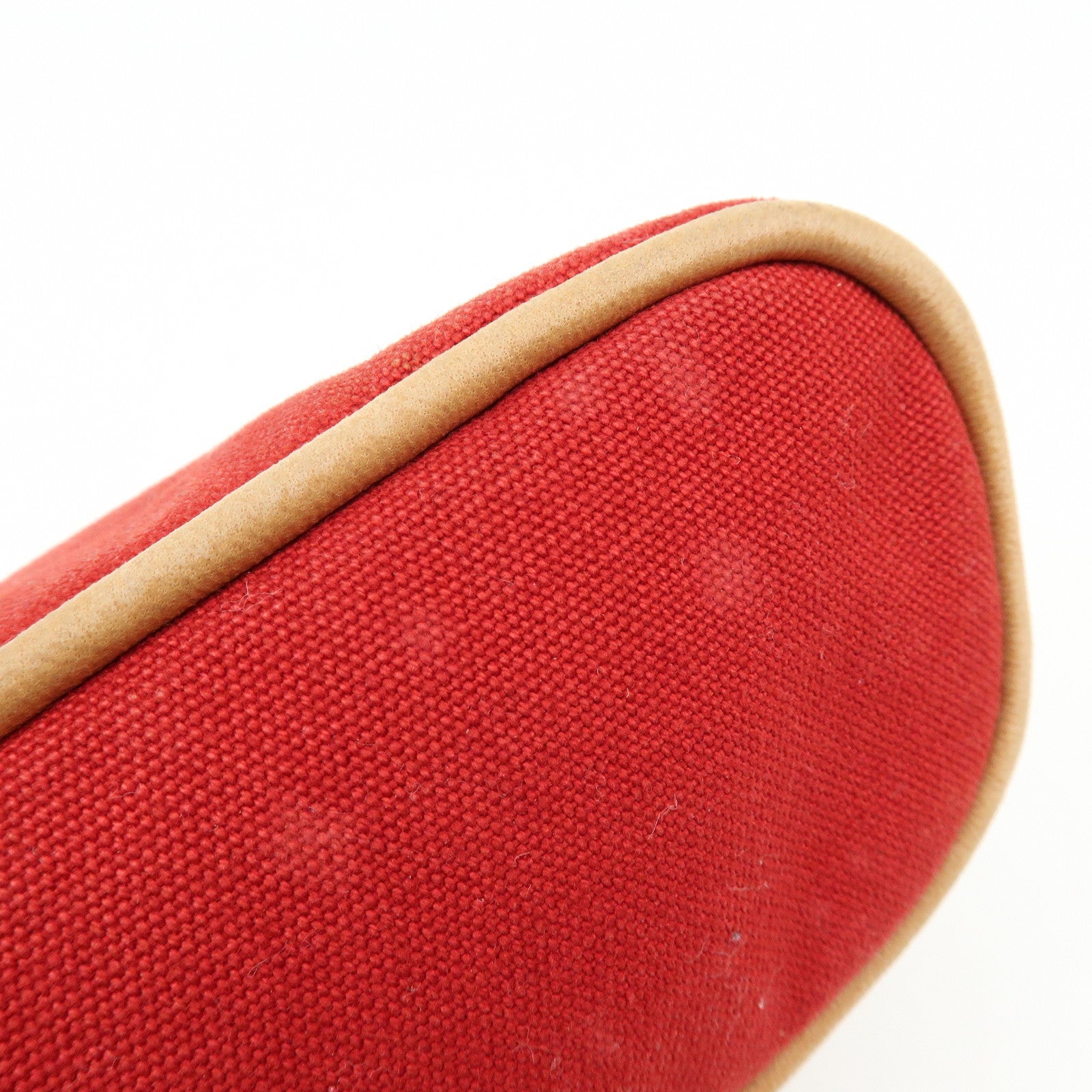 HERMES Bolide Cotton Leather Pouch Cosmetic Pouch Red