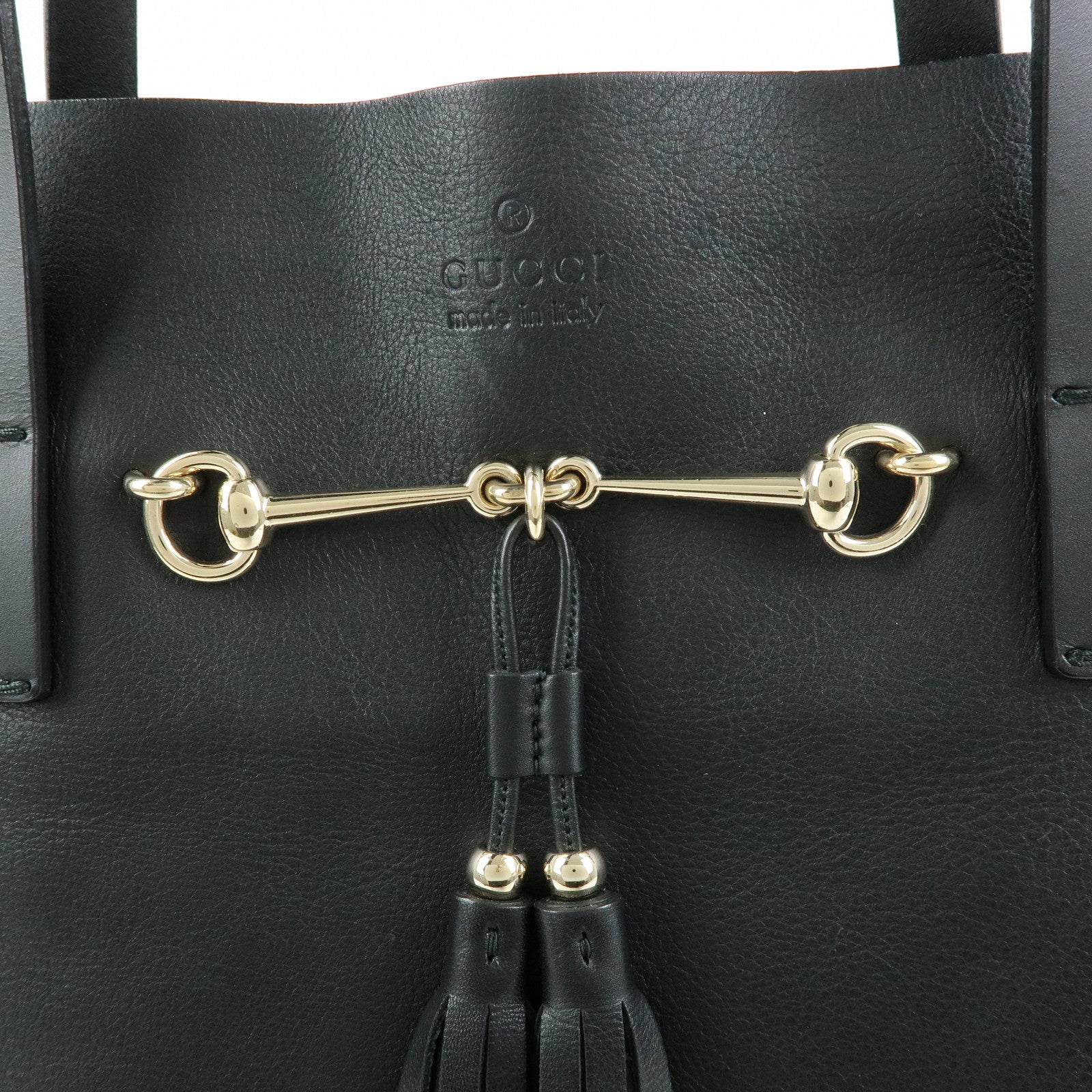 GUCCI Horsebit Leather Tassel Tote Bag Shoulder Bag Black 297006