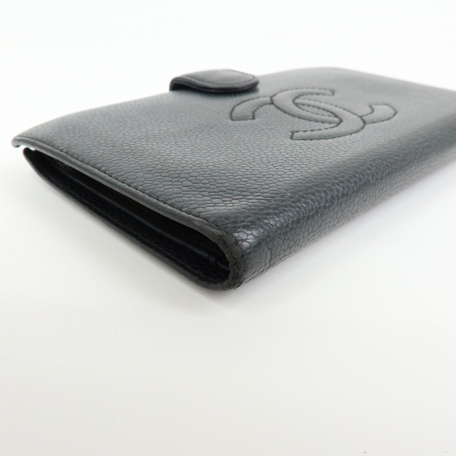 CHANEL COCO Mark Caviarskin Bi-Fold Long Wallet Black A13498
