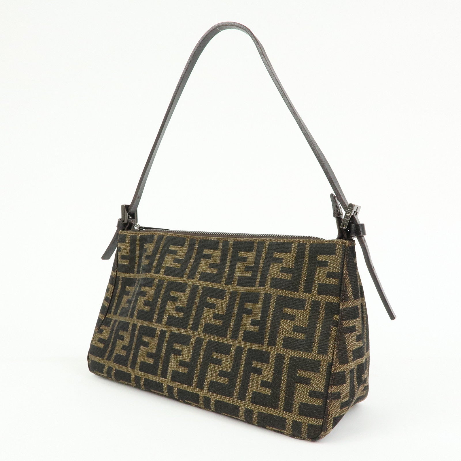 FENDI Zucca Canvas Leather Hand Bag Shoulder Bag Brown 8BR156