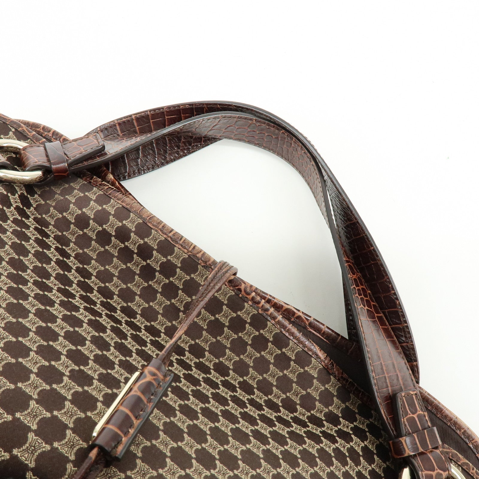 CELINE Macadam Bittersweet Canvas Embossed Leather Shoulder Bag