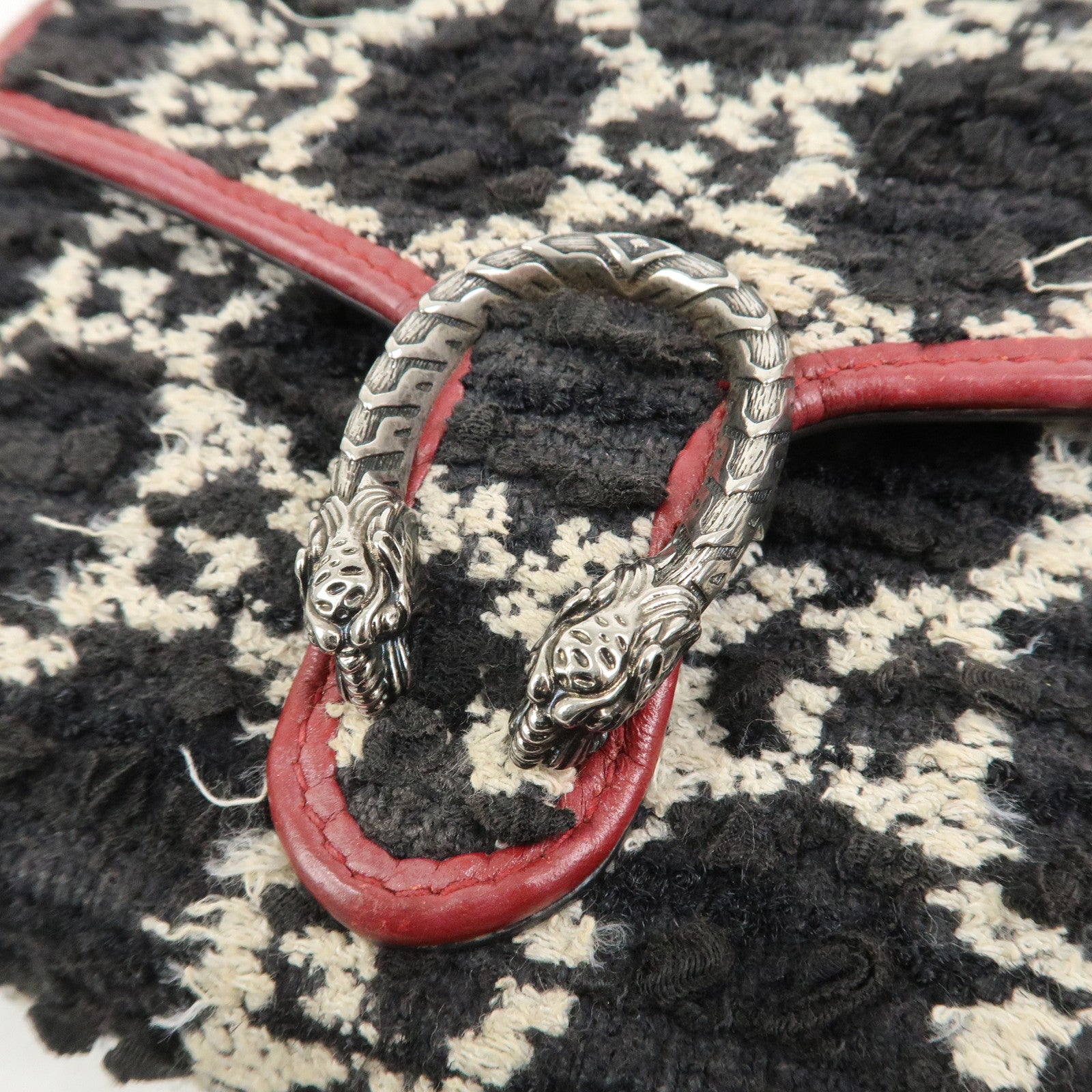 GUCCI Dionysus Tweed Leather Chain Shoulder Bag Black Ivory 401231