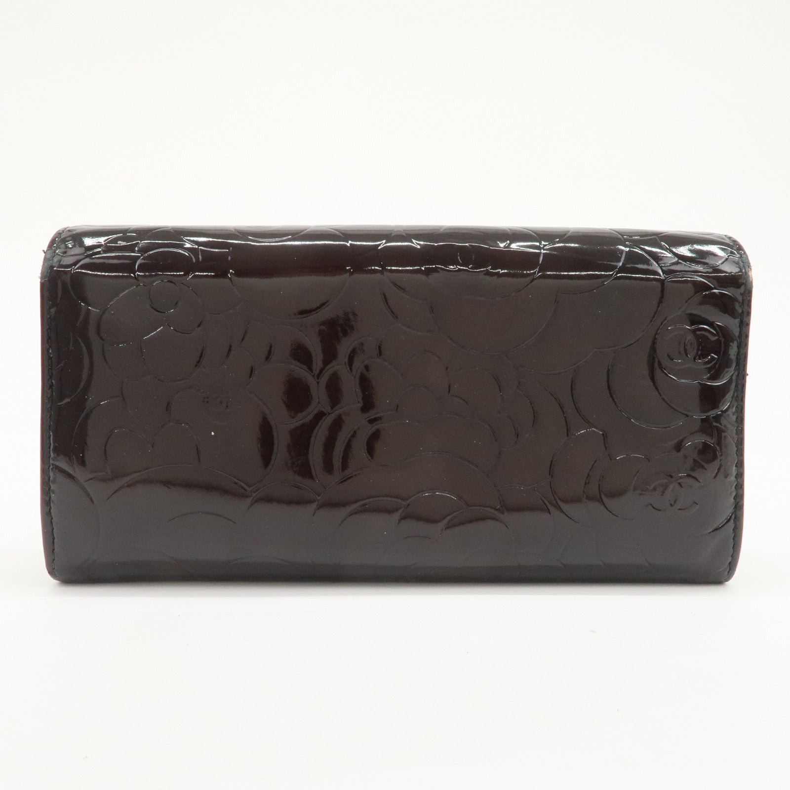 CHANEL COCO Mark Camellia Bi-fold Long Wallet Dark Brown A82283