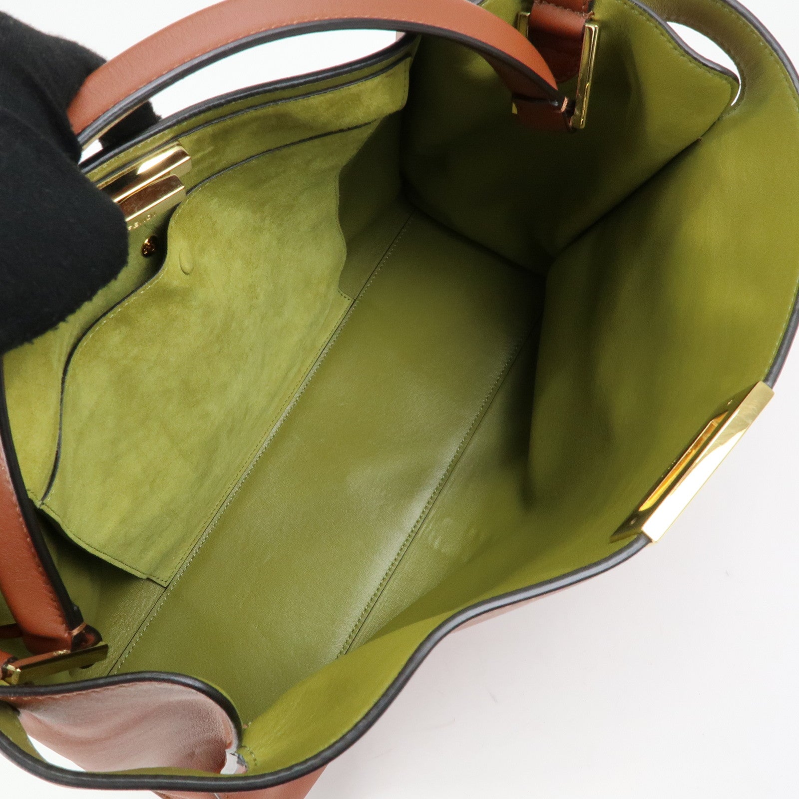 FENDI Peekaboo X‑Lite Leather Shoulder Bag Hand Bag Brown 8BN304