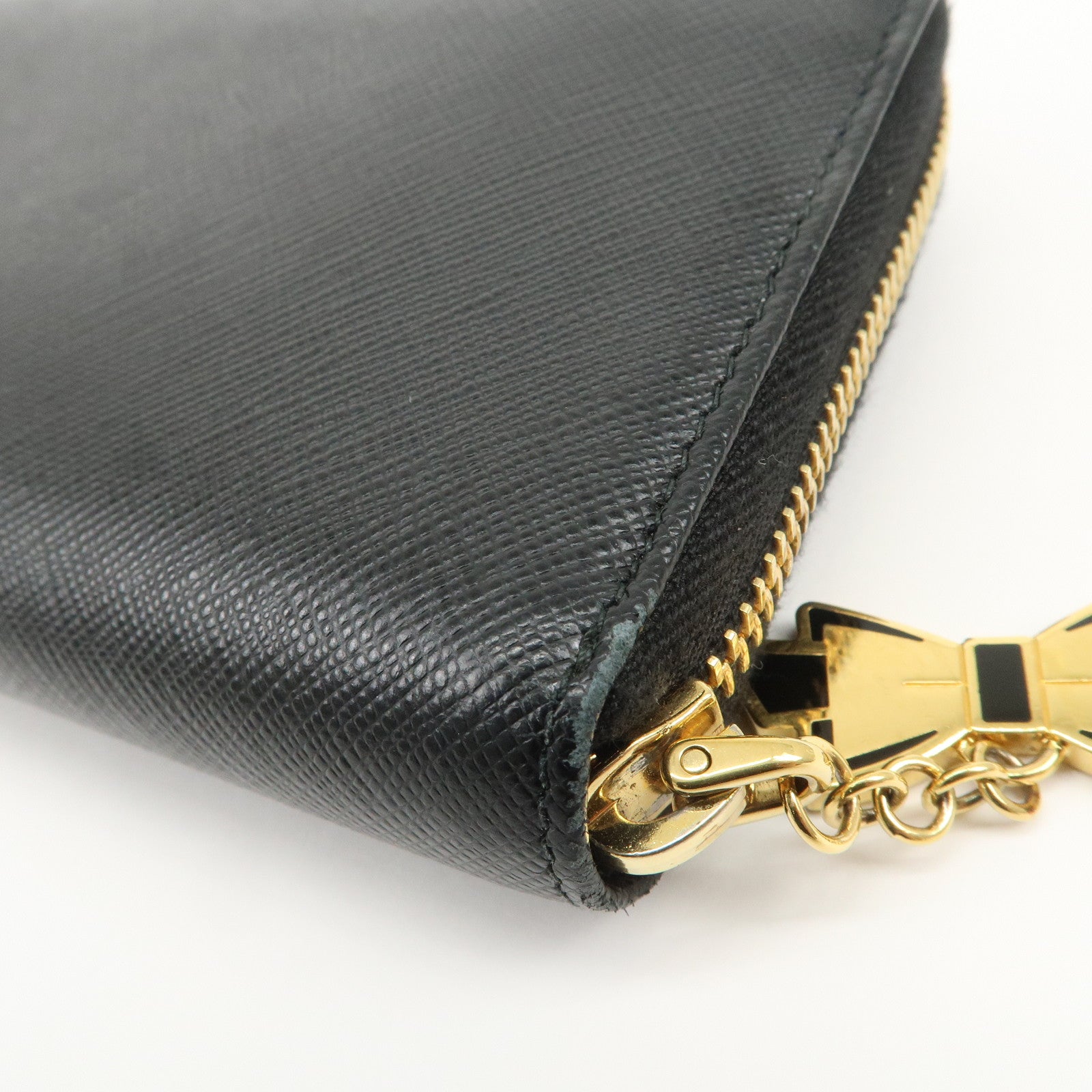 PRADA Logo Saffiano Leather Round Zippy Long Wallet Black