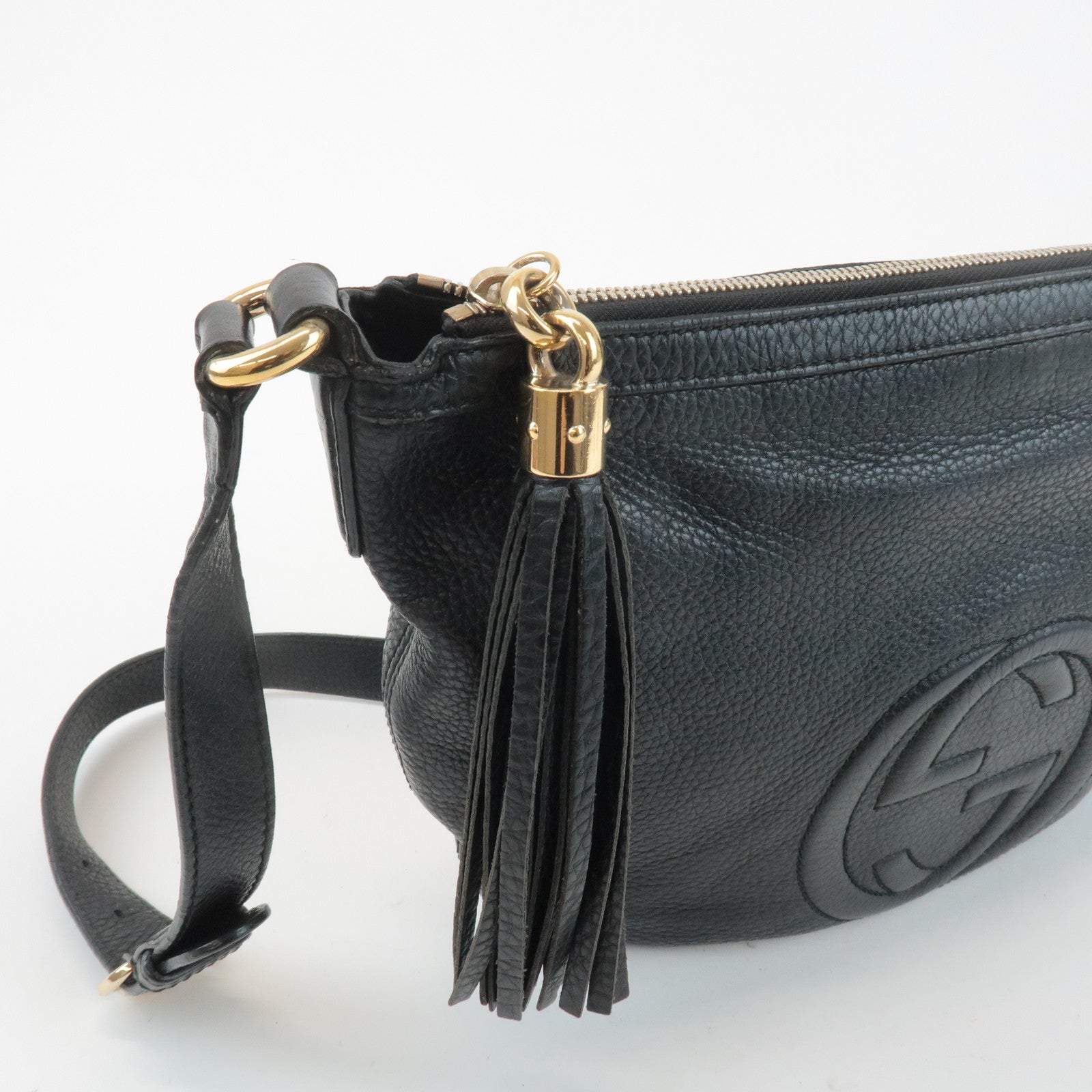 GUCCI SOHO Interlocking G Leather Shoulder Bag Black 308361 Used