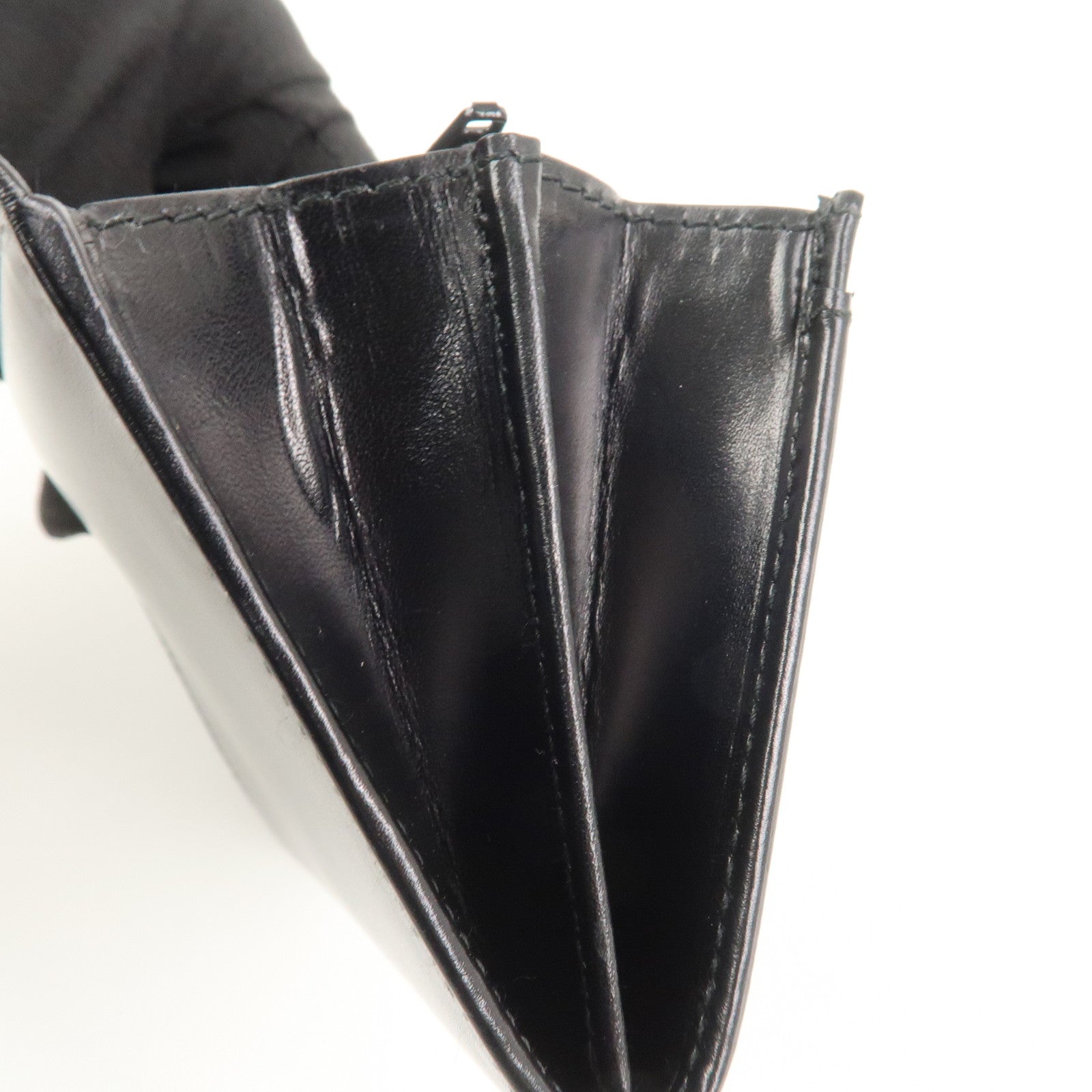 PRADA Logo Leather Compact Wallet Card Case Coin Case Black