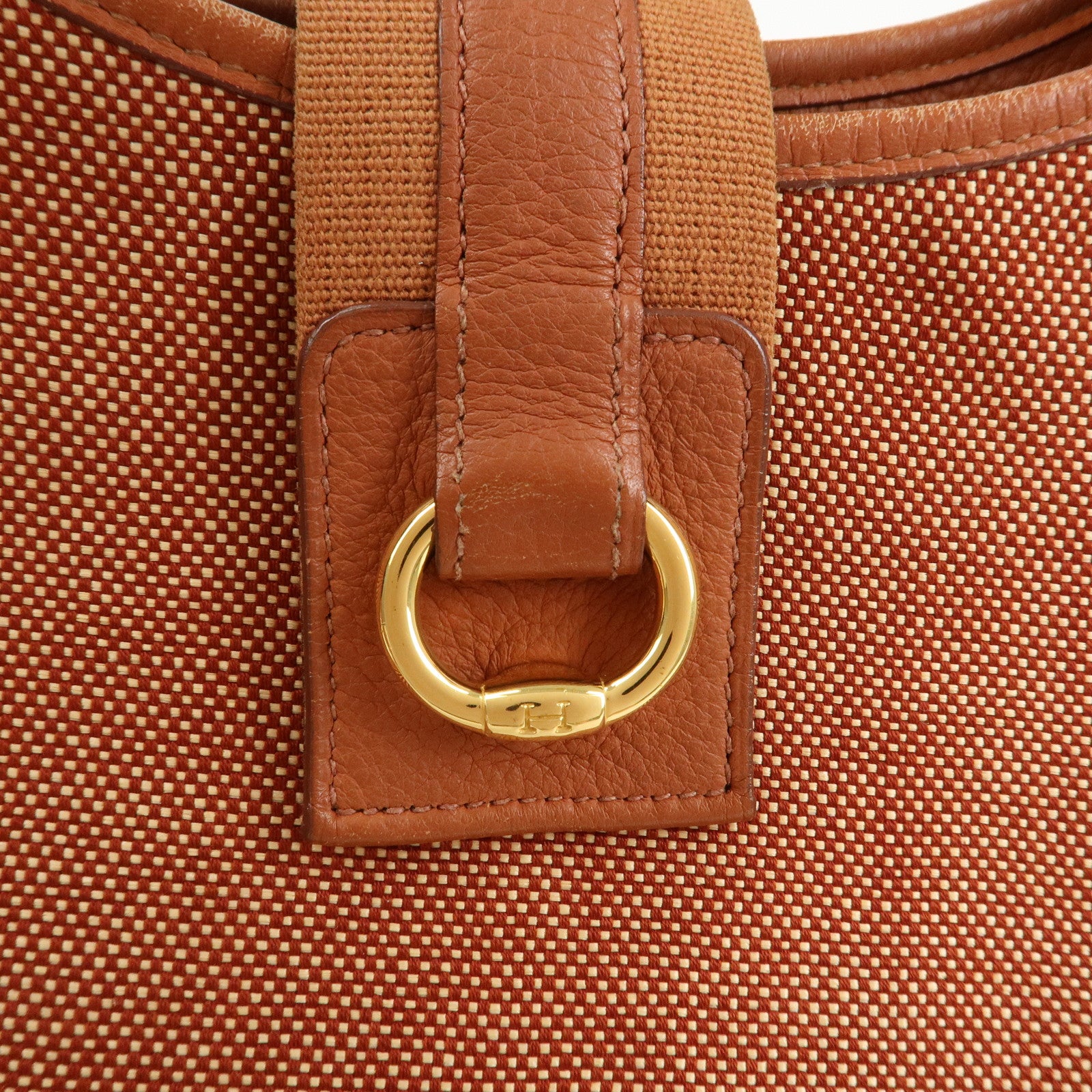 HERMES Toile Ash Leather □B Stamped Sac Shoulder Bag Brown