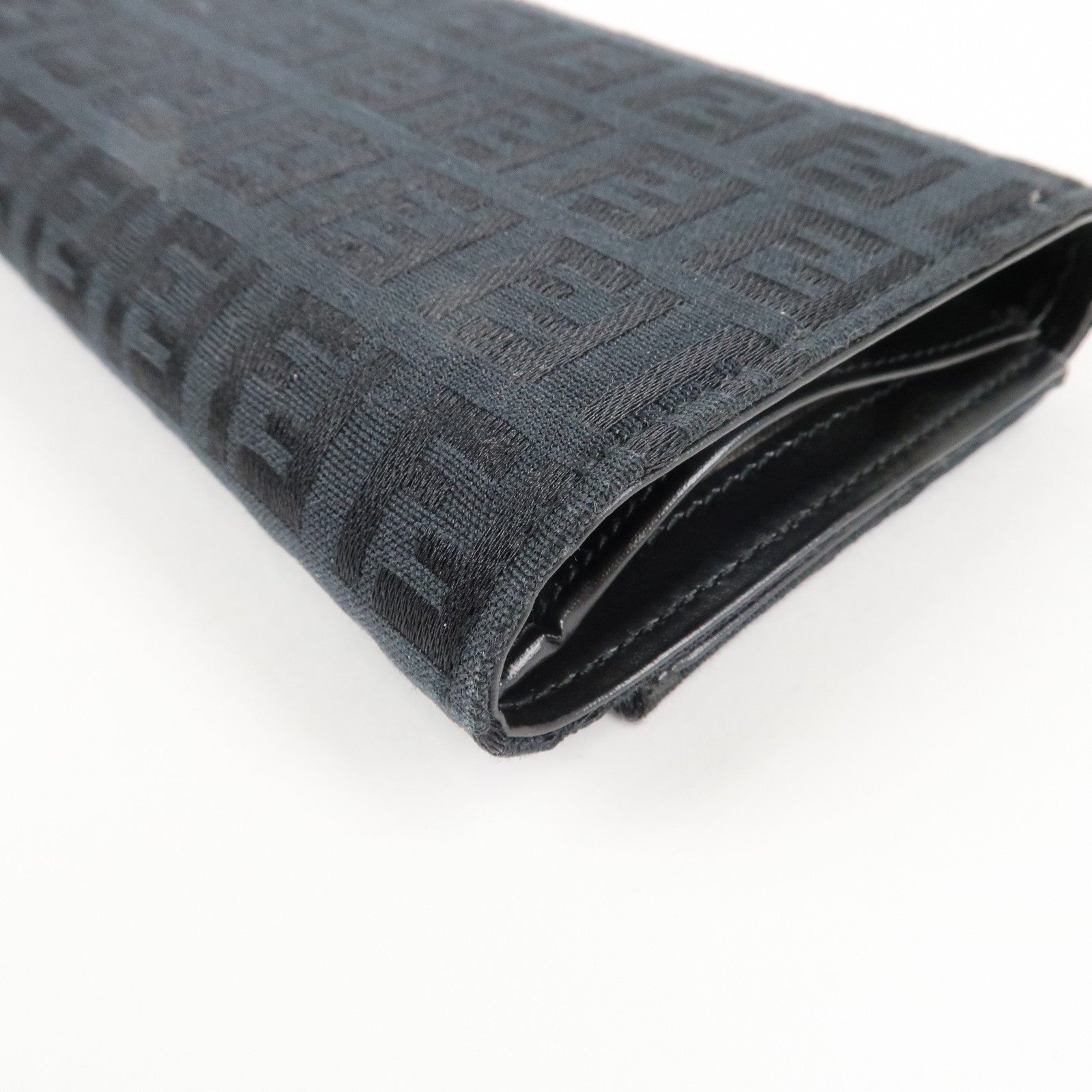 FENDI Zucchino Canvas Leather Tri-fold Wallet Black 8M0011 Used