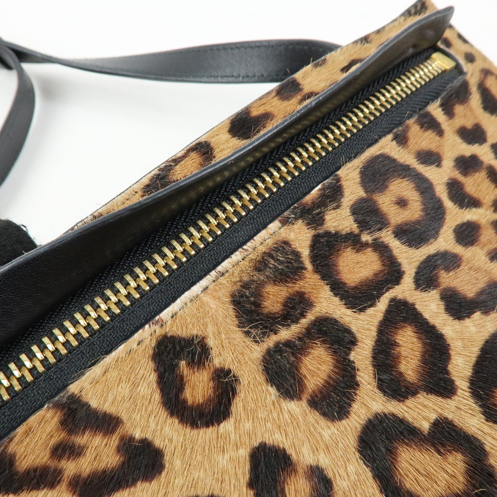 LOEWE Unborn Calf Leather Shoulder Bag Leopard Brown Black