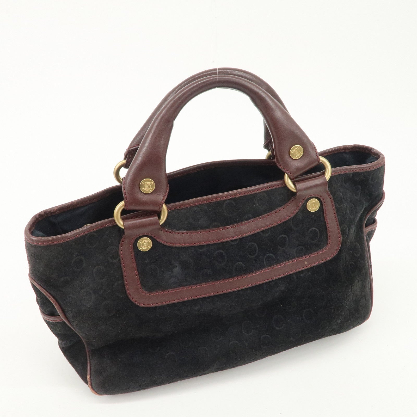 CELINE C Macadam Suede Leather Boogie Bag Bordeaux Black