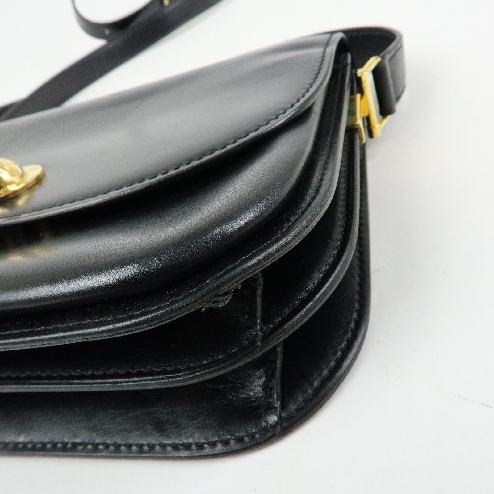 CELINE Leather Shoulder Bag Crossbody Bag Black