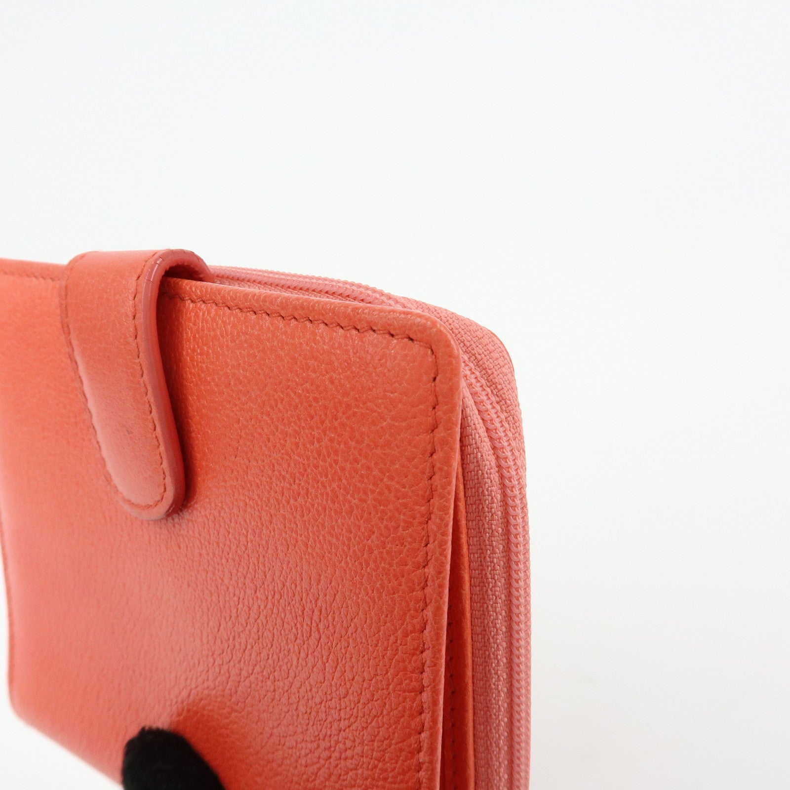 CHANEL Camellia Zip Around Leather Compact Wallet Rose Pink