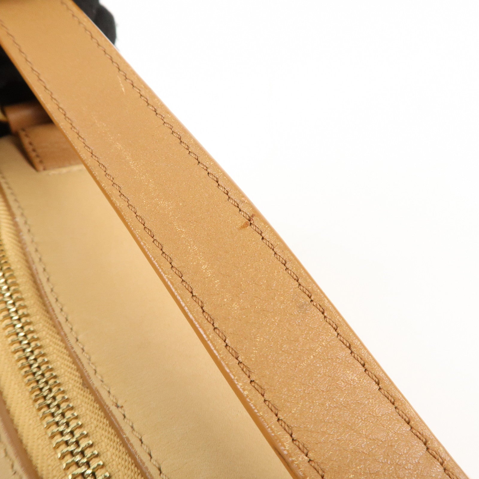 CELINE Leather 2Way Boston Bag Shoulder Bag Beige Brown Used