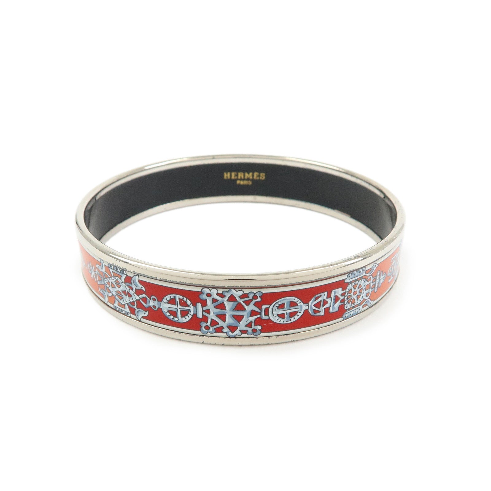 HERMES Email MM Bangle Plated Bracelet Red Silver