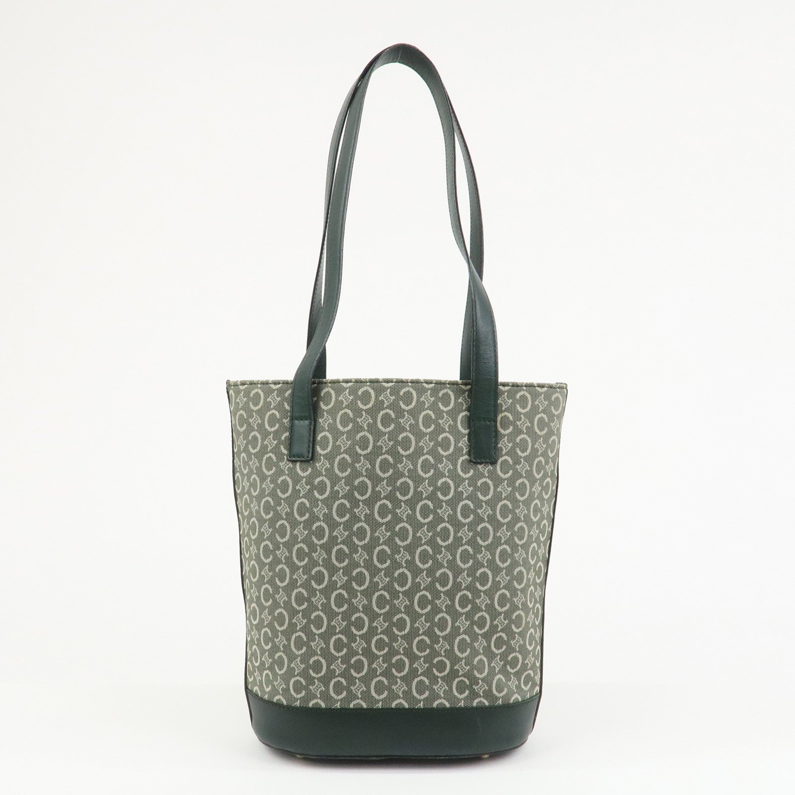CELINE C Macadam Canvas Leather Tote Bag Shoulder Bag Dark Green