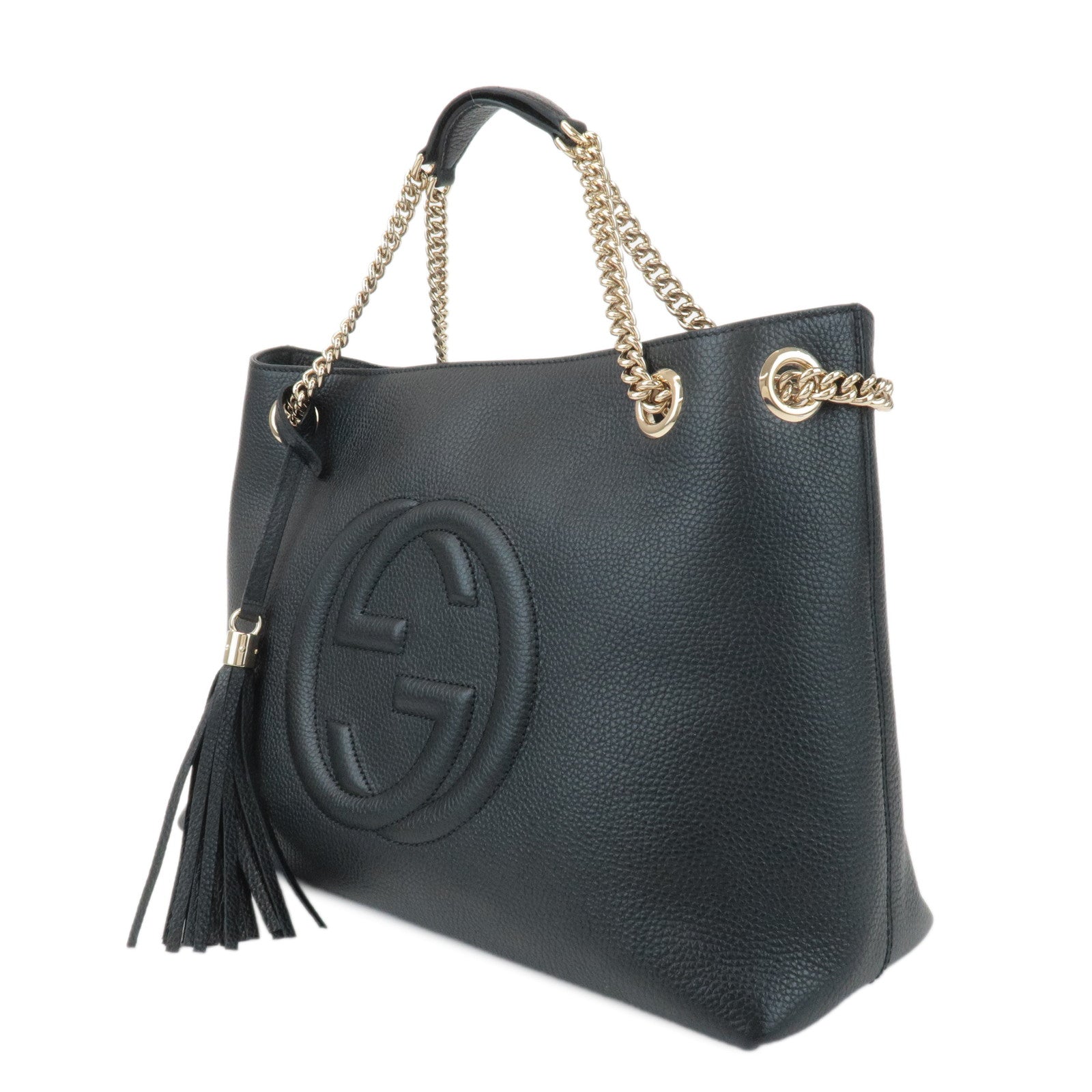 GUCCI SOHO Leather Chain Shoulder Tote Bag Black 536196 Used