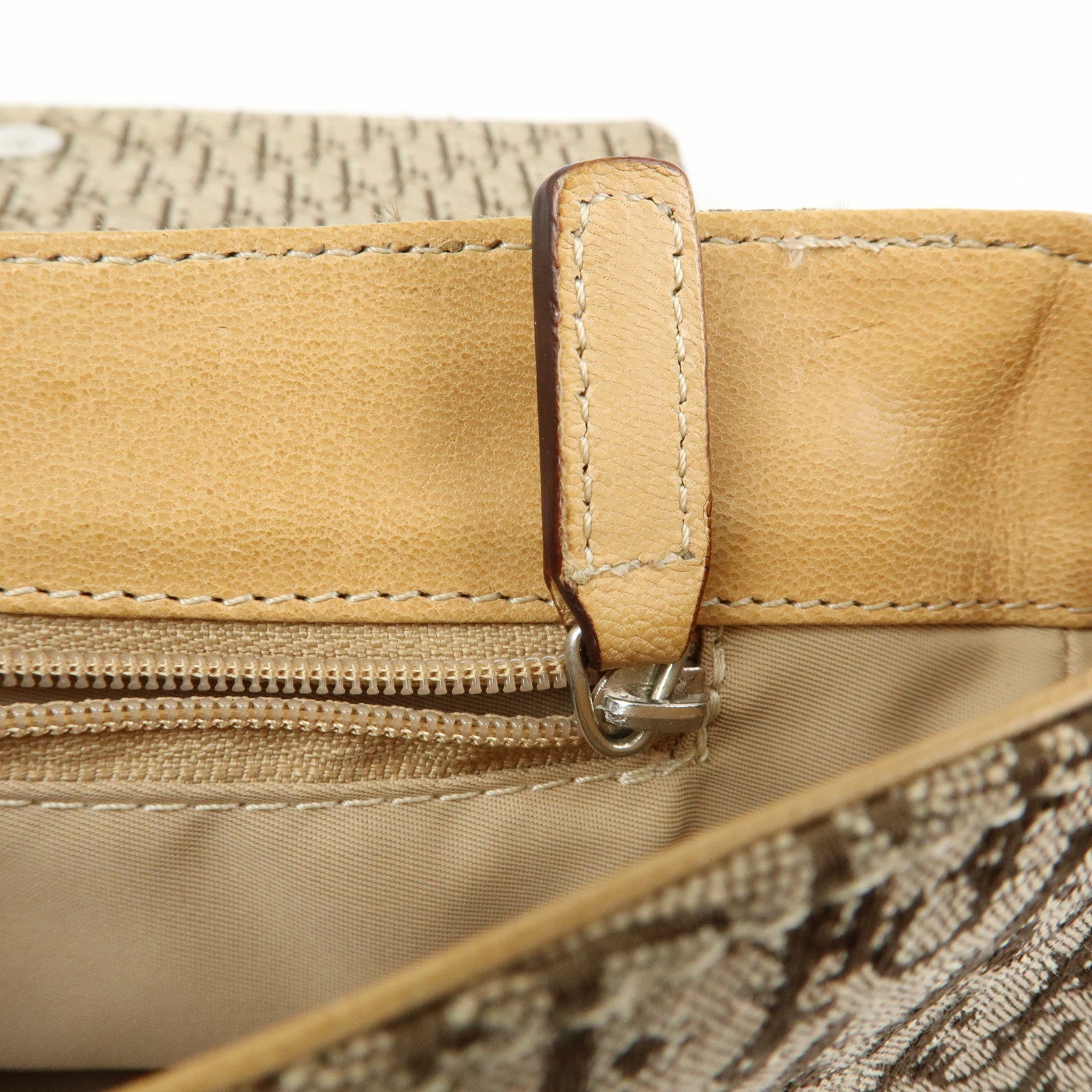 Christian Dior Trotter Canvas Leather Hand Bag Beige Brown