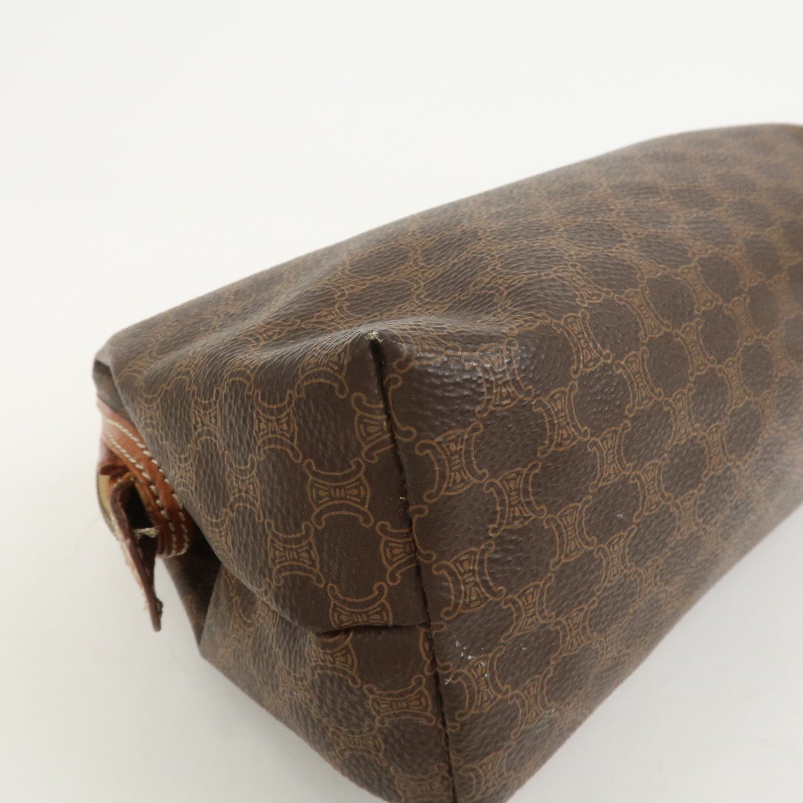 CELINE Macadam PVC Canvas Leather Cosmetic Pouch Brown