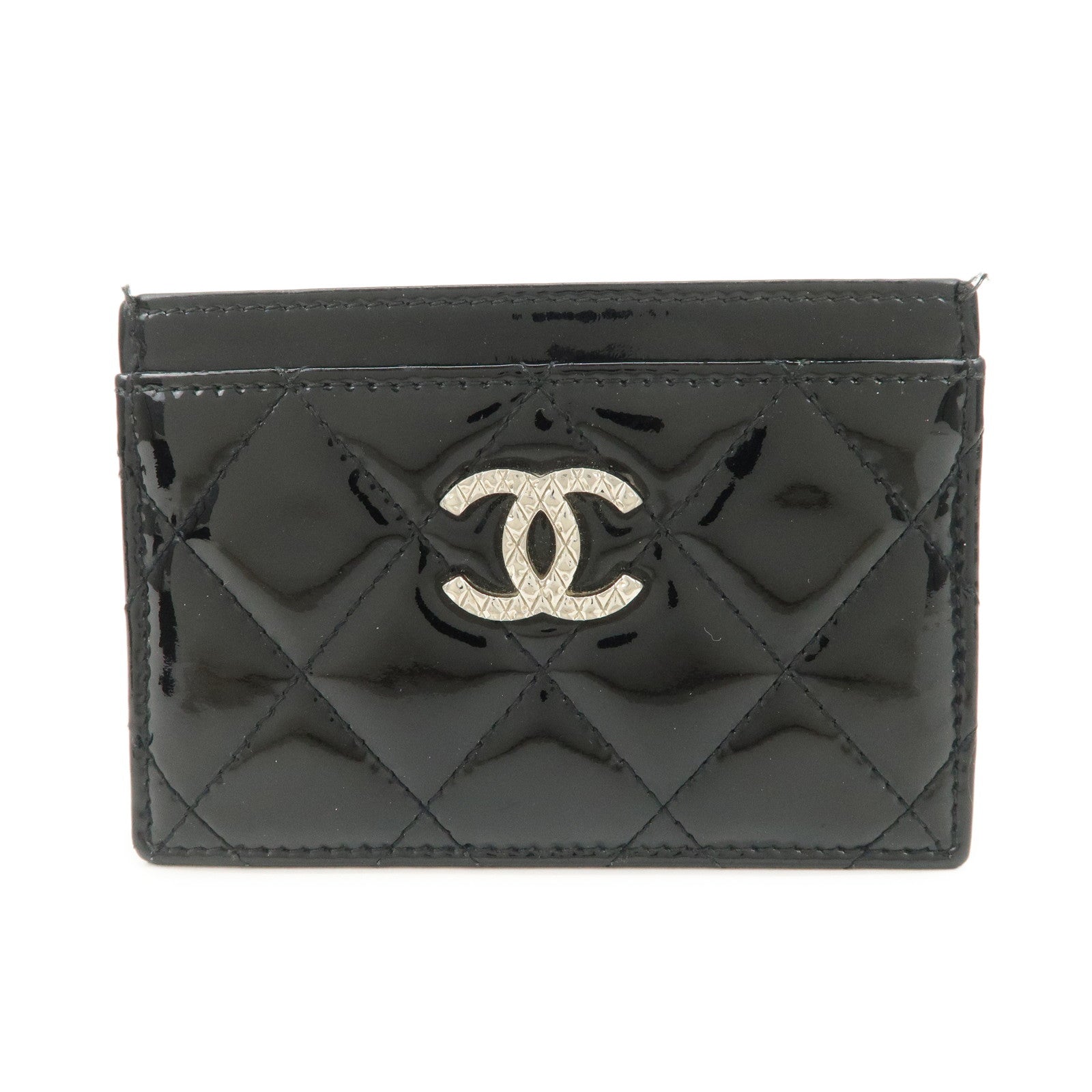 CHANEL COCO Mark Matelasse Patent Leather Card Case Black A48703