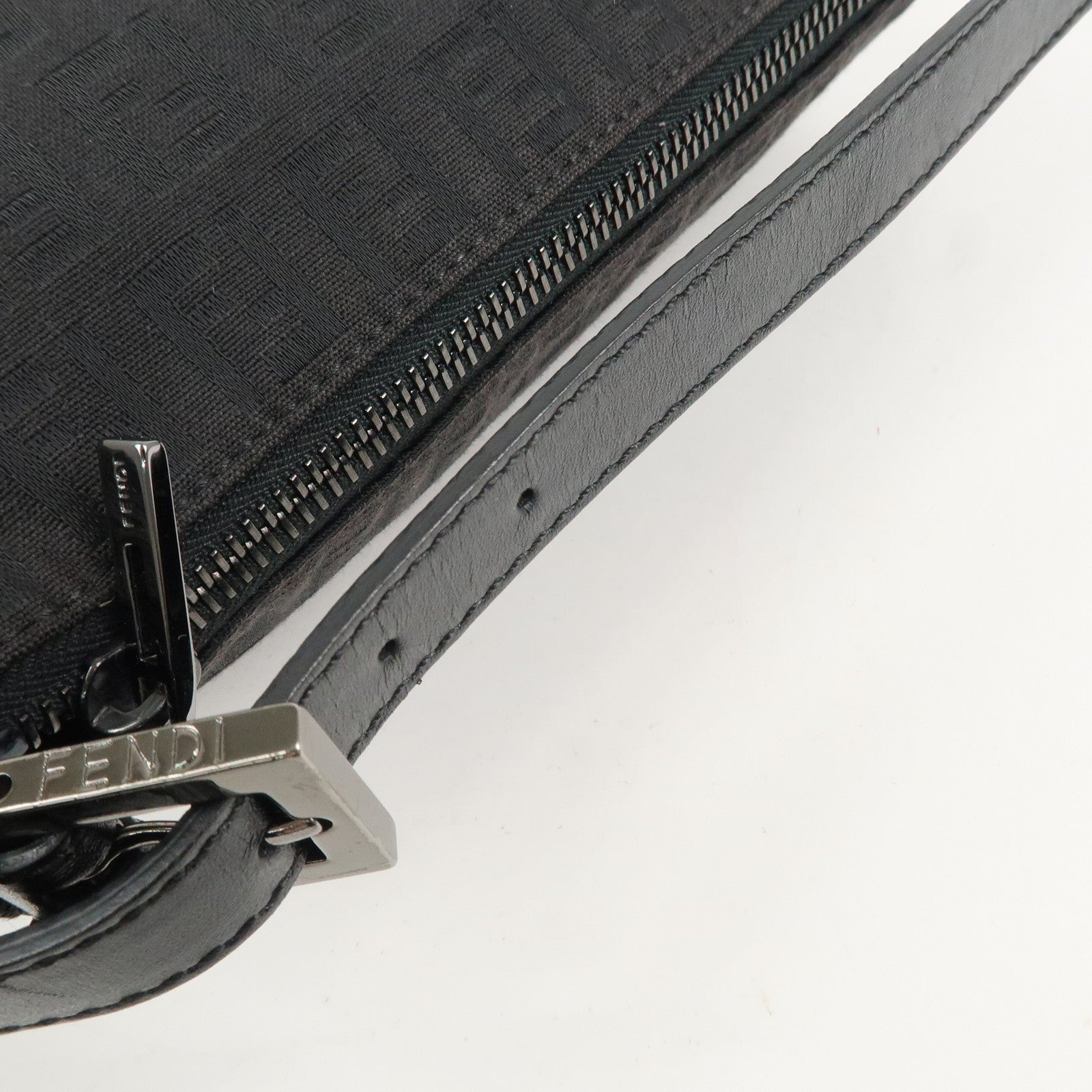 FENDI Zucchino Canvas Leather Hand Bag Pouch Black 8N0005