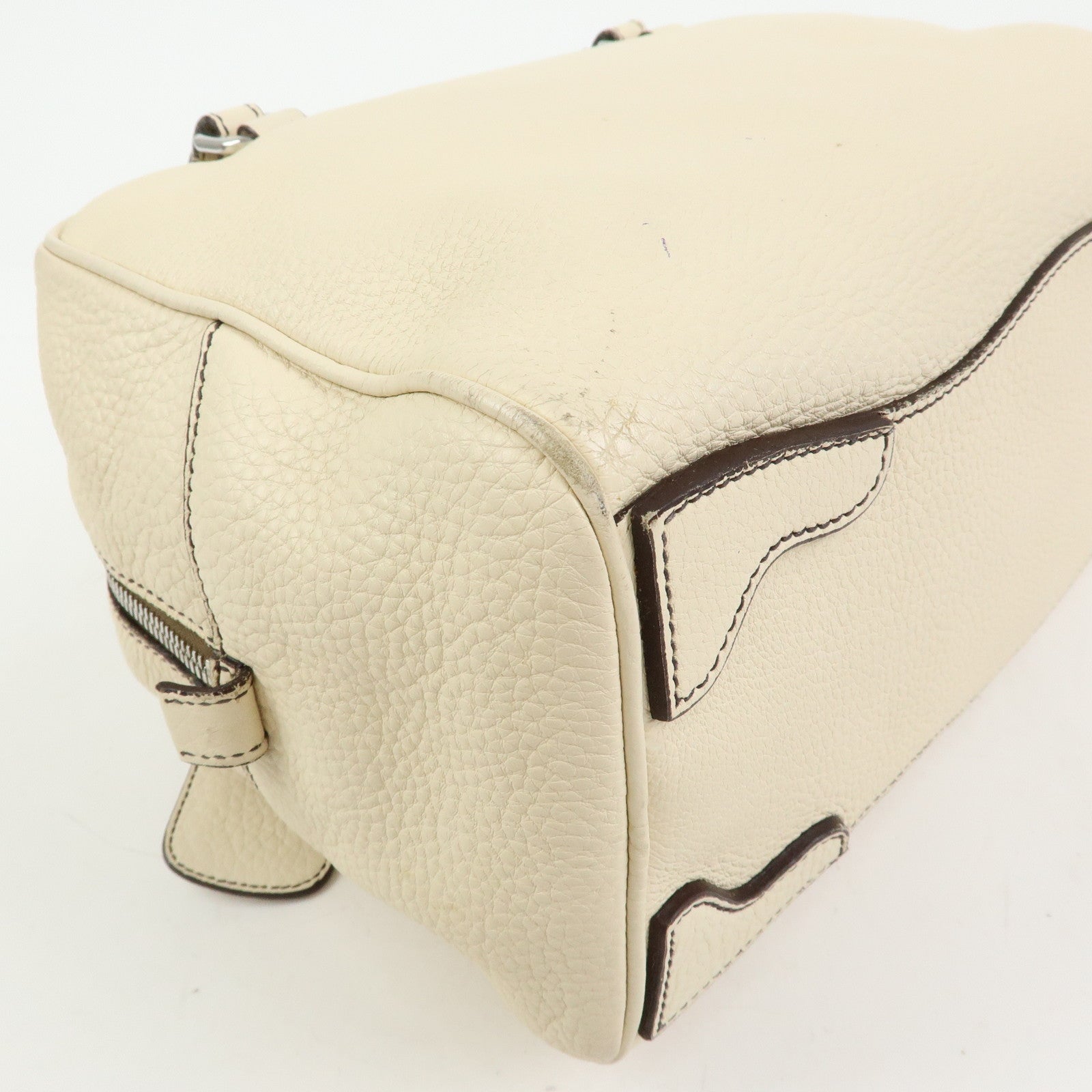 PRADA Vitello Daino Leather Boston Bag Shoulder Bag Ivory BR3091