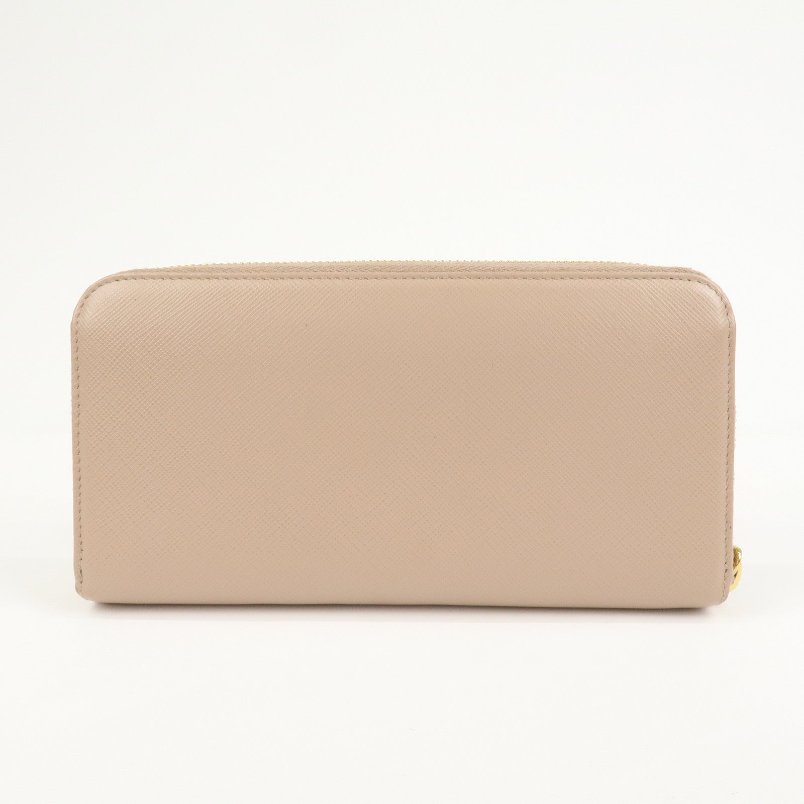 PRADA Logo Saffiano Leather Round Zippy Long Wallet Beige 1ML506