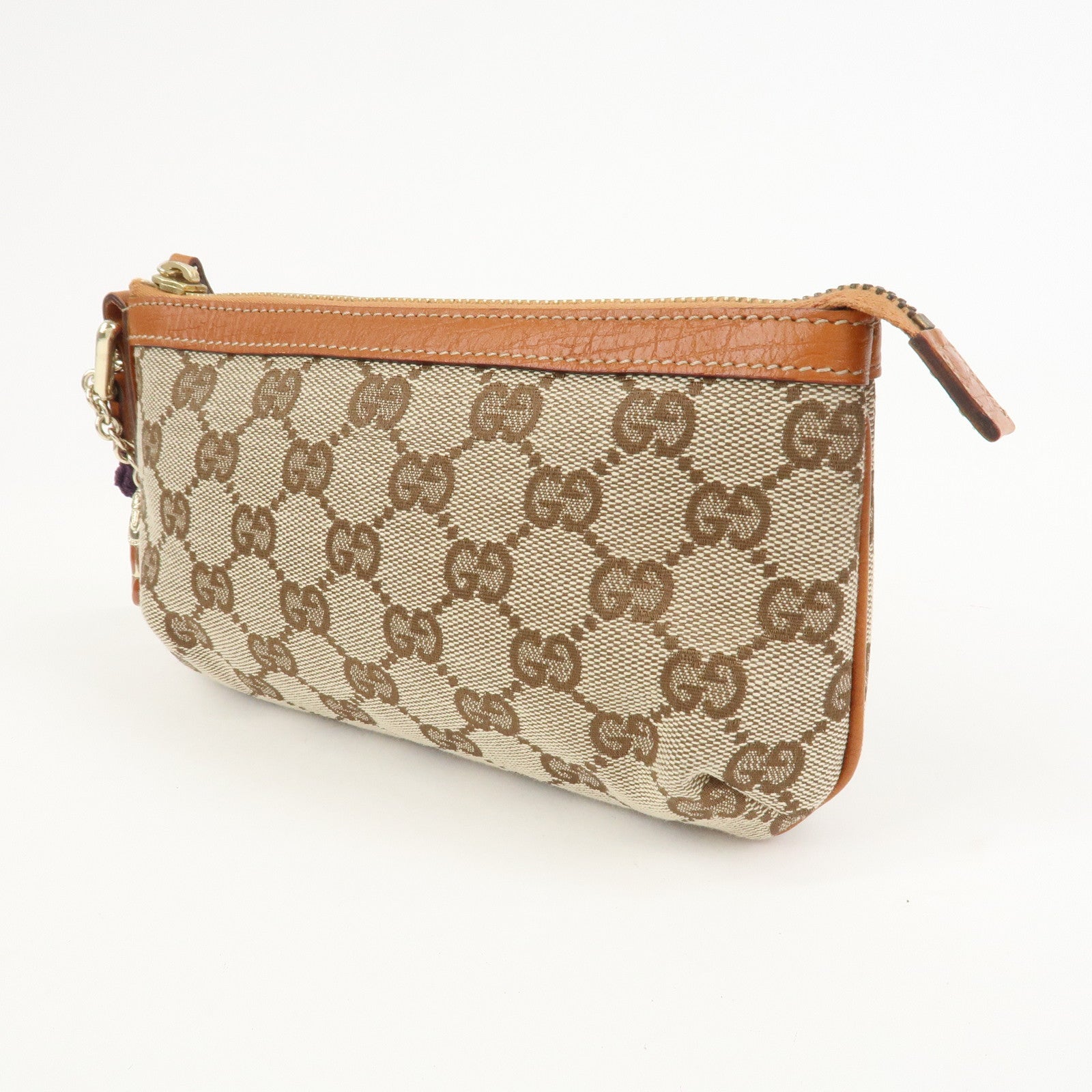 GUCCI Sherry GG Canvas Leather Pouch Cosmetic Pouch Brown 152507