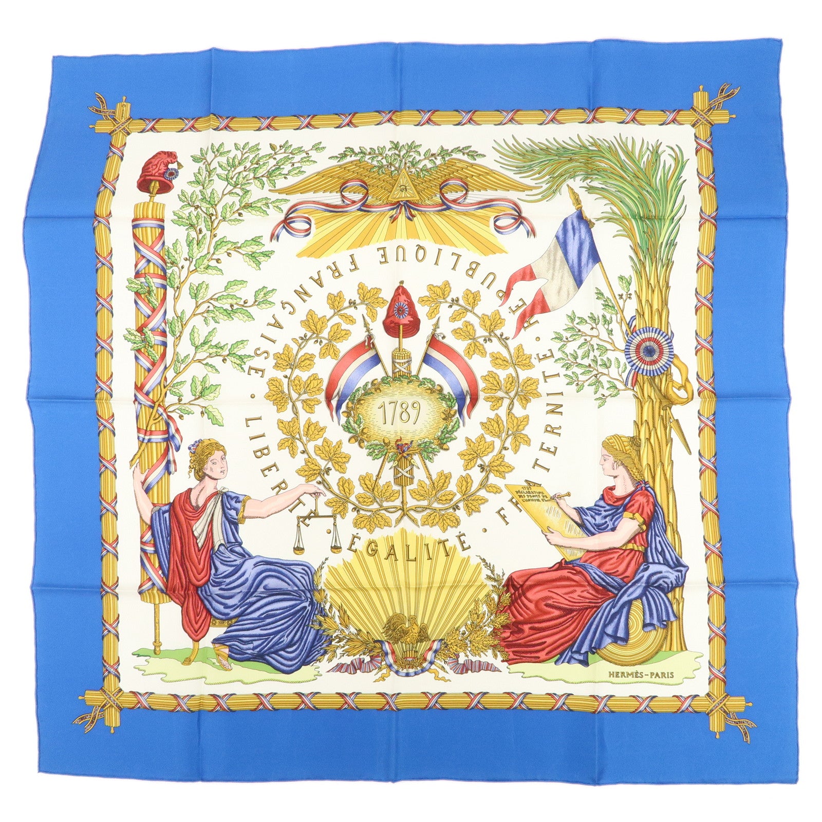 HERMES Carre 90 LIBERTE EGALITE FRATERNITE Silk 100% Scarf