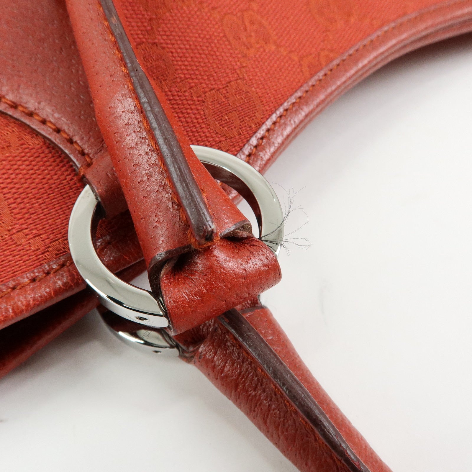 GUCCI GG Canvas Leather Tote Bag Hand Bag Red 113015