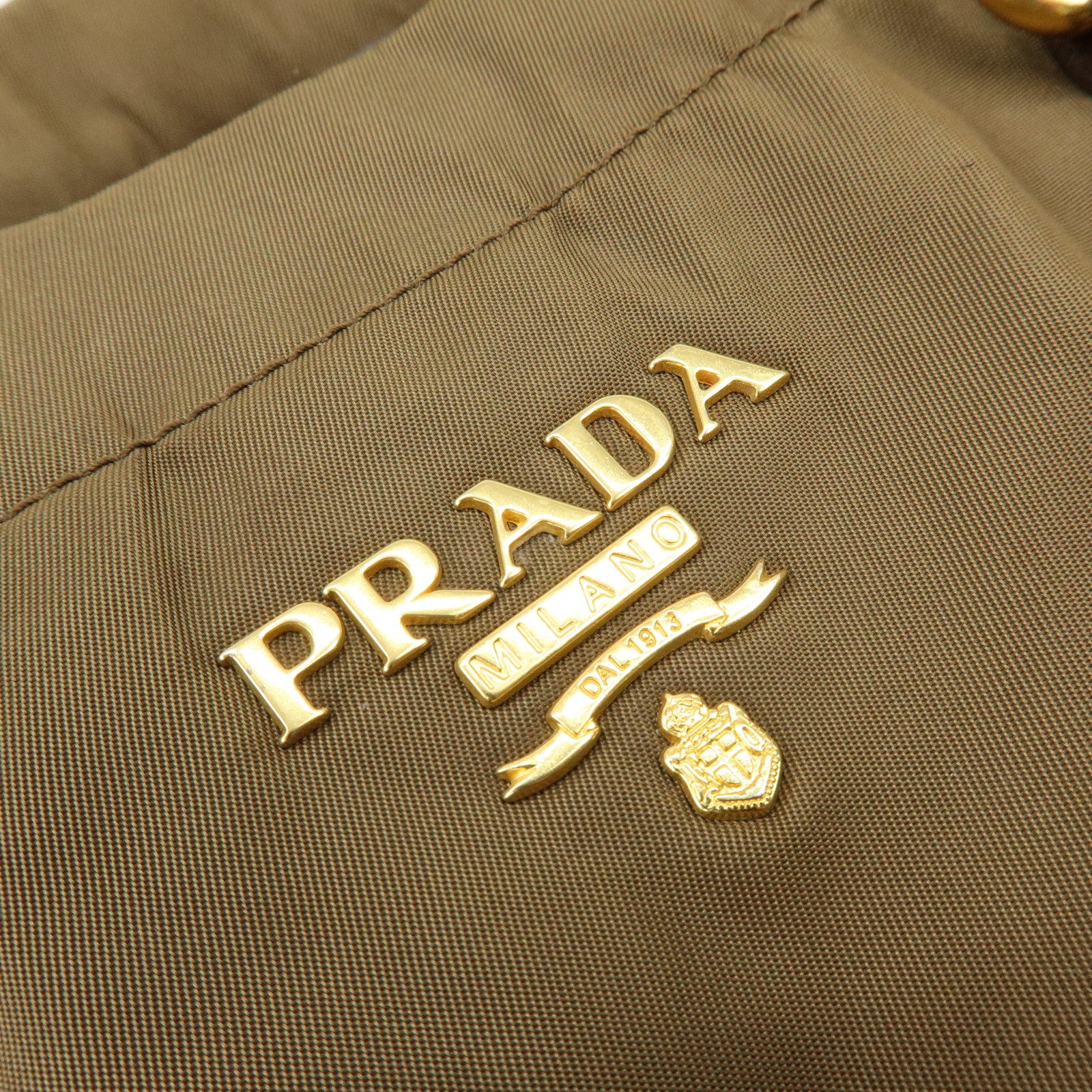 PRADA Triangle Logo Nylon Saffiano Leather 2Way Bag Khaki Brown