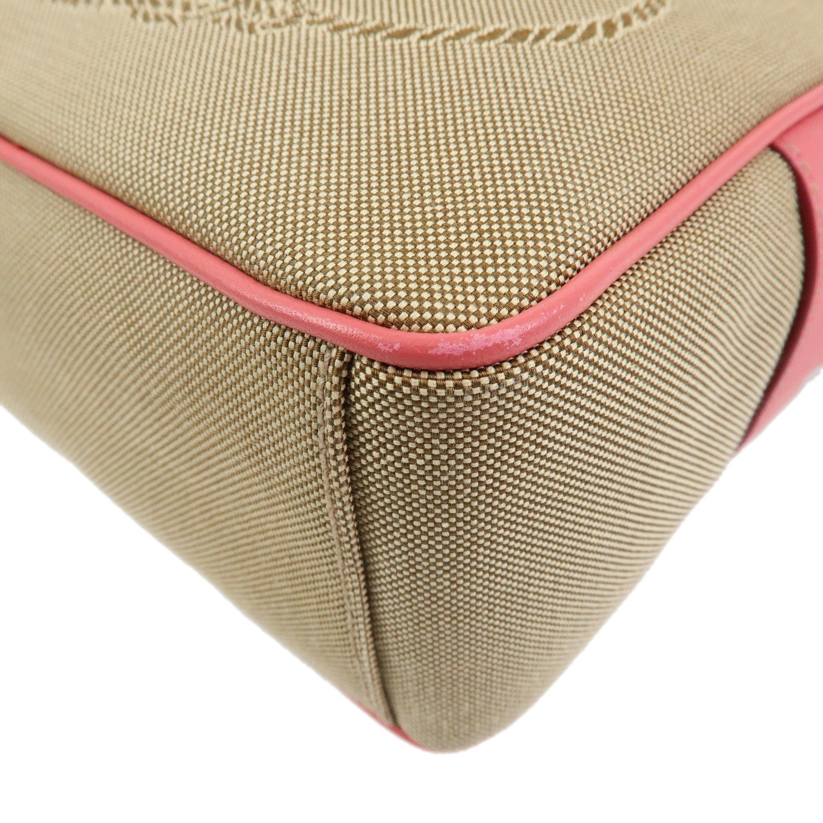 PRADA Triangle Logo Jacquard Leather Shoulder Bag Beige Pink 1BH089